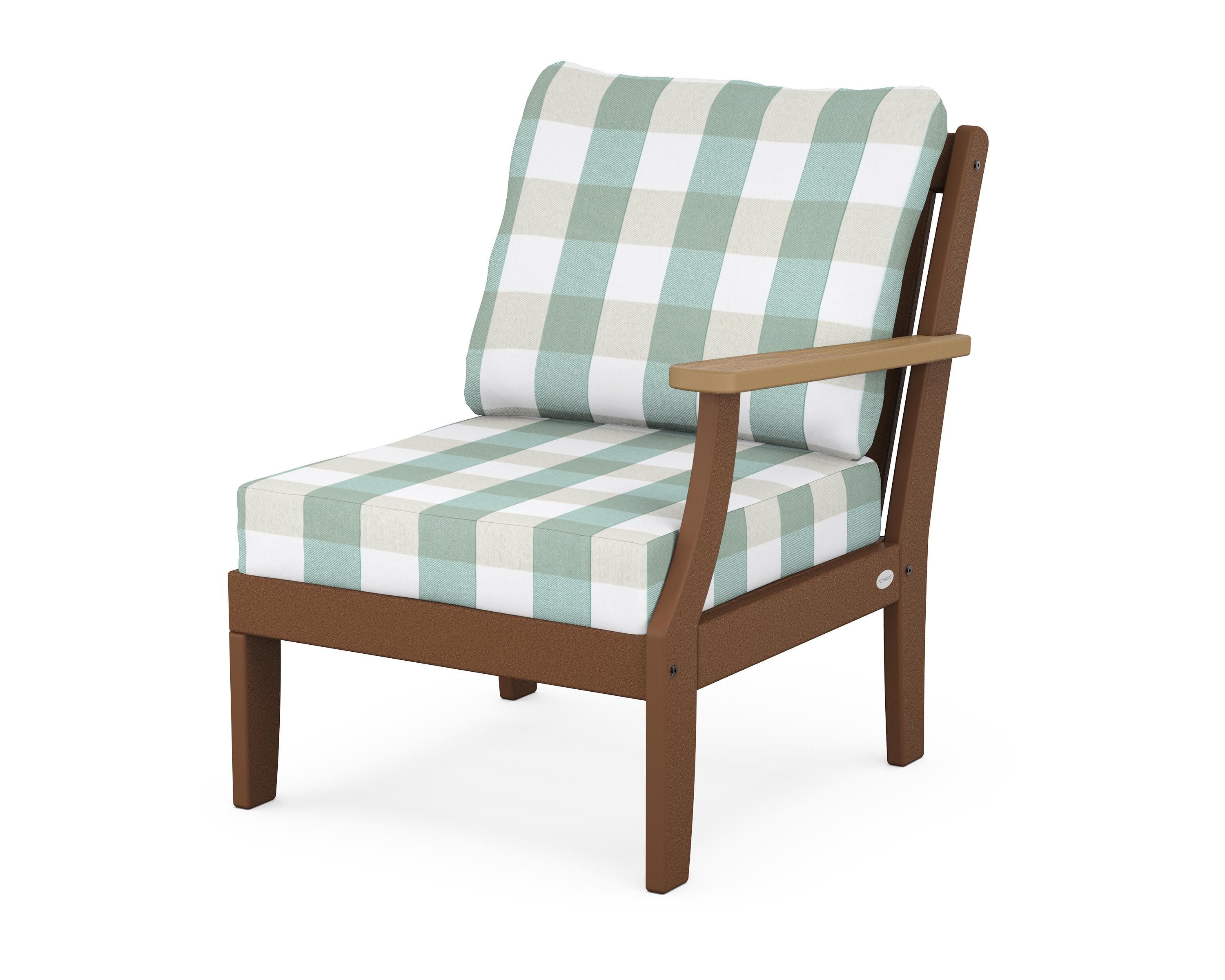 Braxton Modular Right Arm Chair in Teak / Natural / Buffalo Plaid Glacier Spa