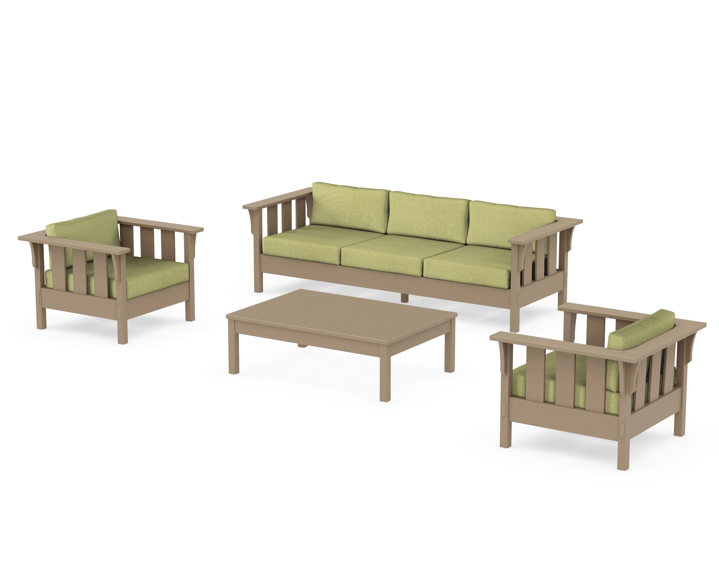 Acadia 4-Piece Deep Seating Set with Sofa in Vintage Sahara / Chartreuse Boucle