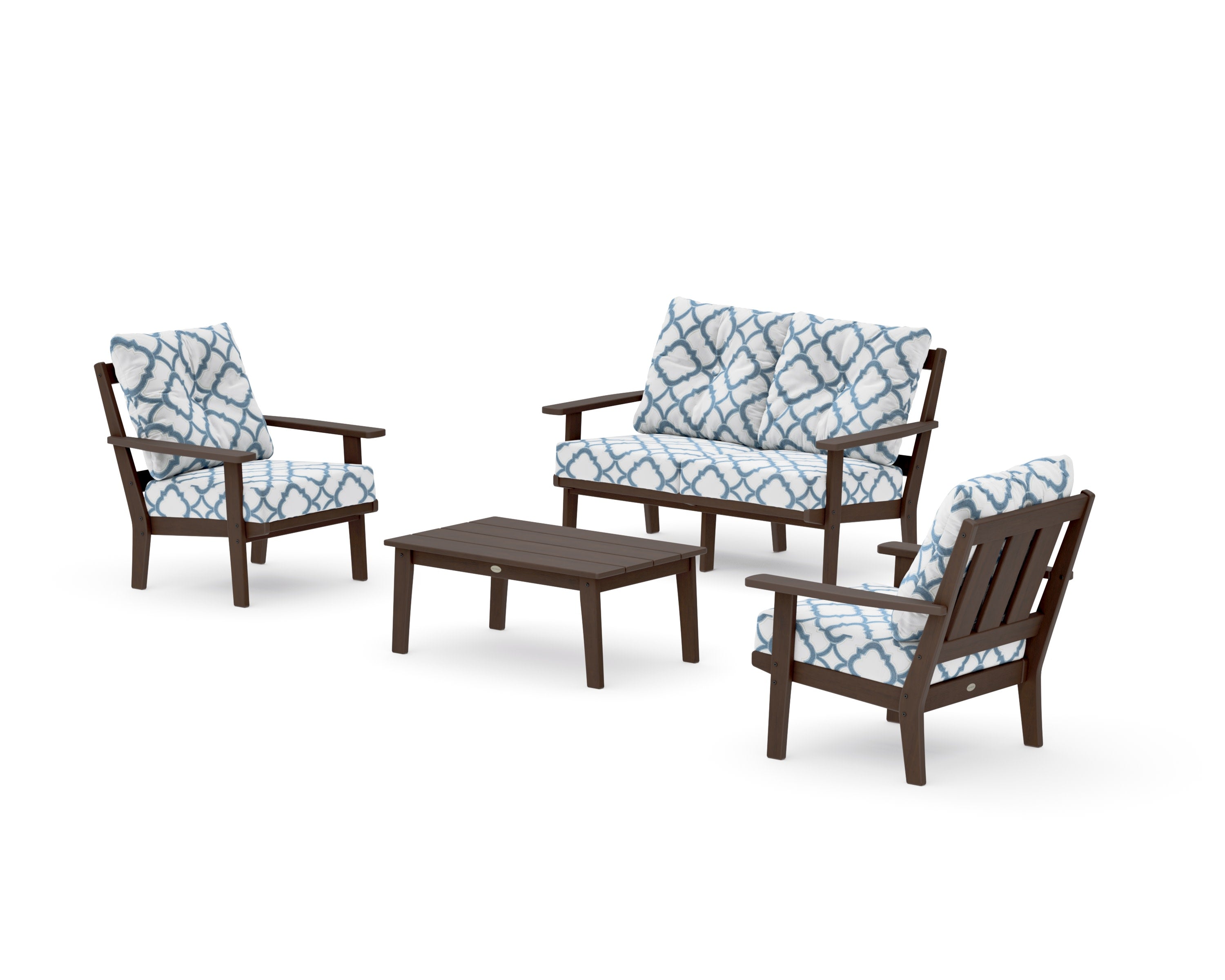 Oxford 4-Piece Deep Seating Set with Loveseat in Kona / Trellis Sky Blue