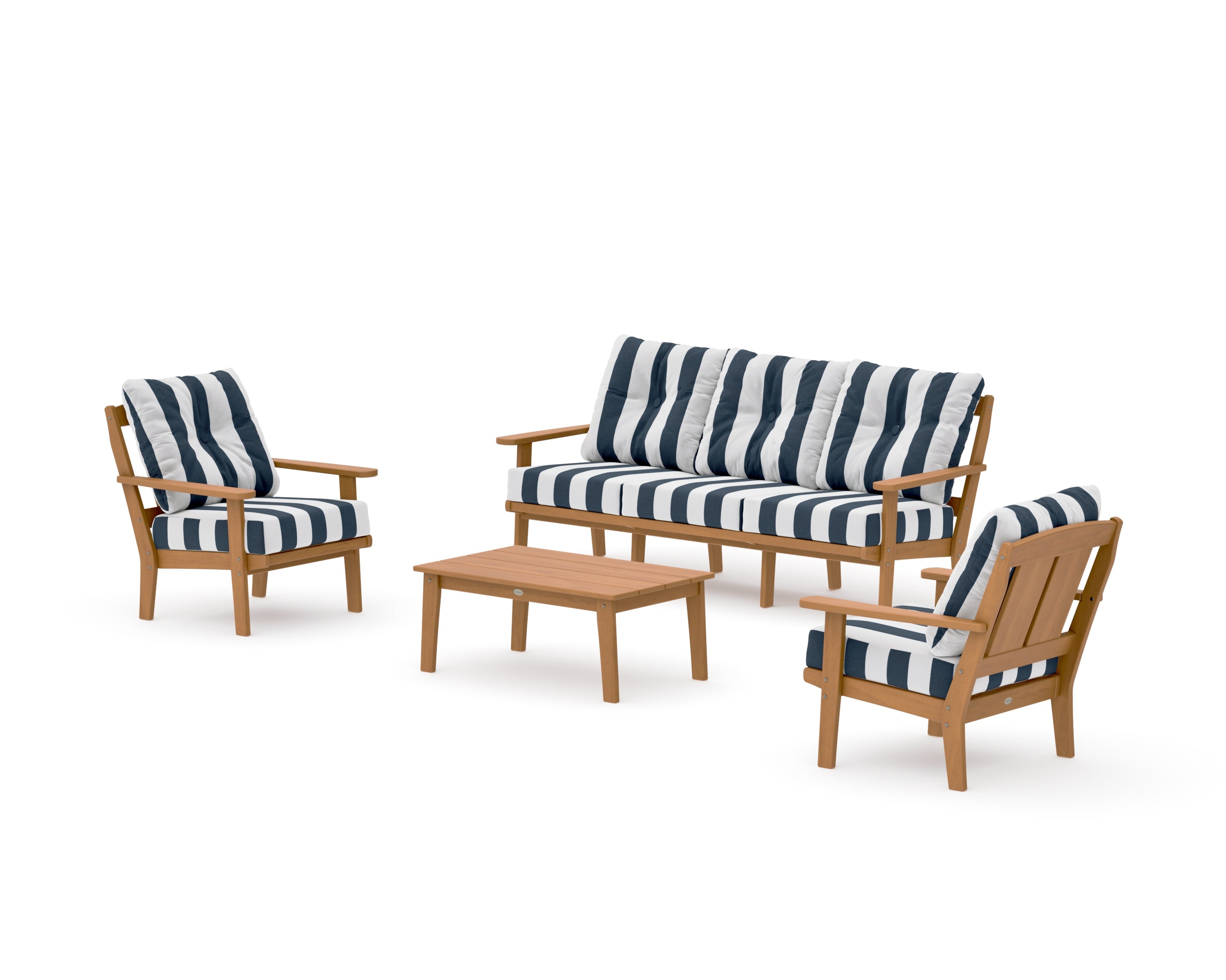 Mission 4-Piece Deep Seating Set with Sofa in Natural / Cabana Stripe Marine Indigo
