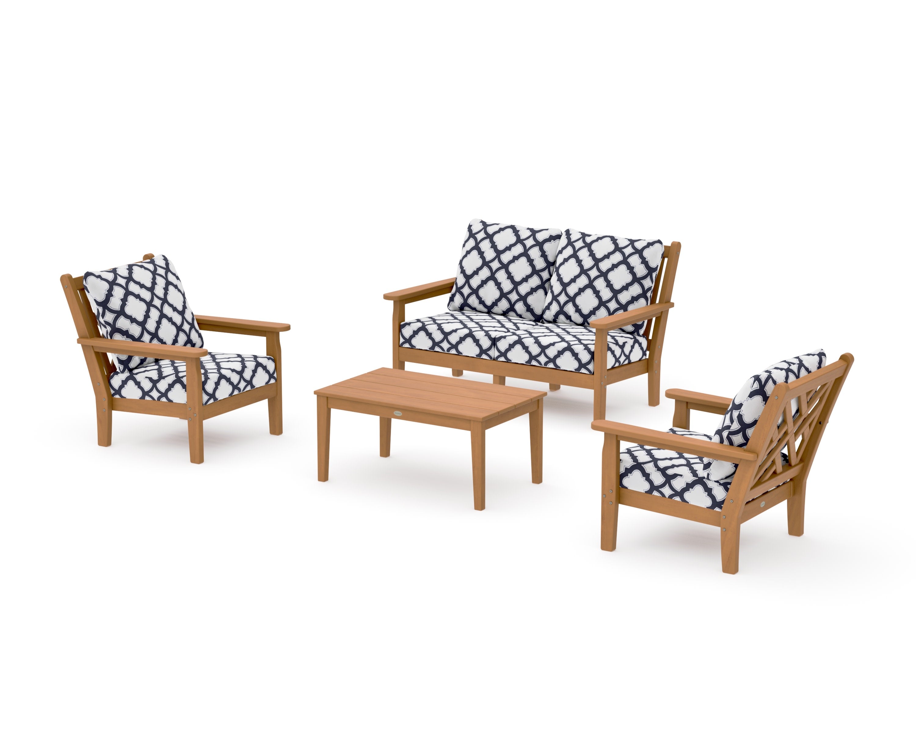 Chippendale 4-Piece Deep Seating Set with Loveseat in Natural / Trellis Navy
