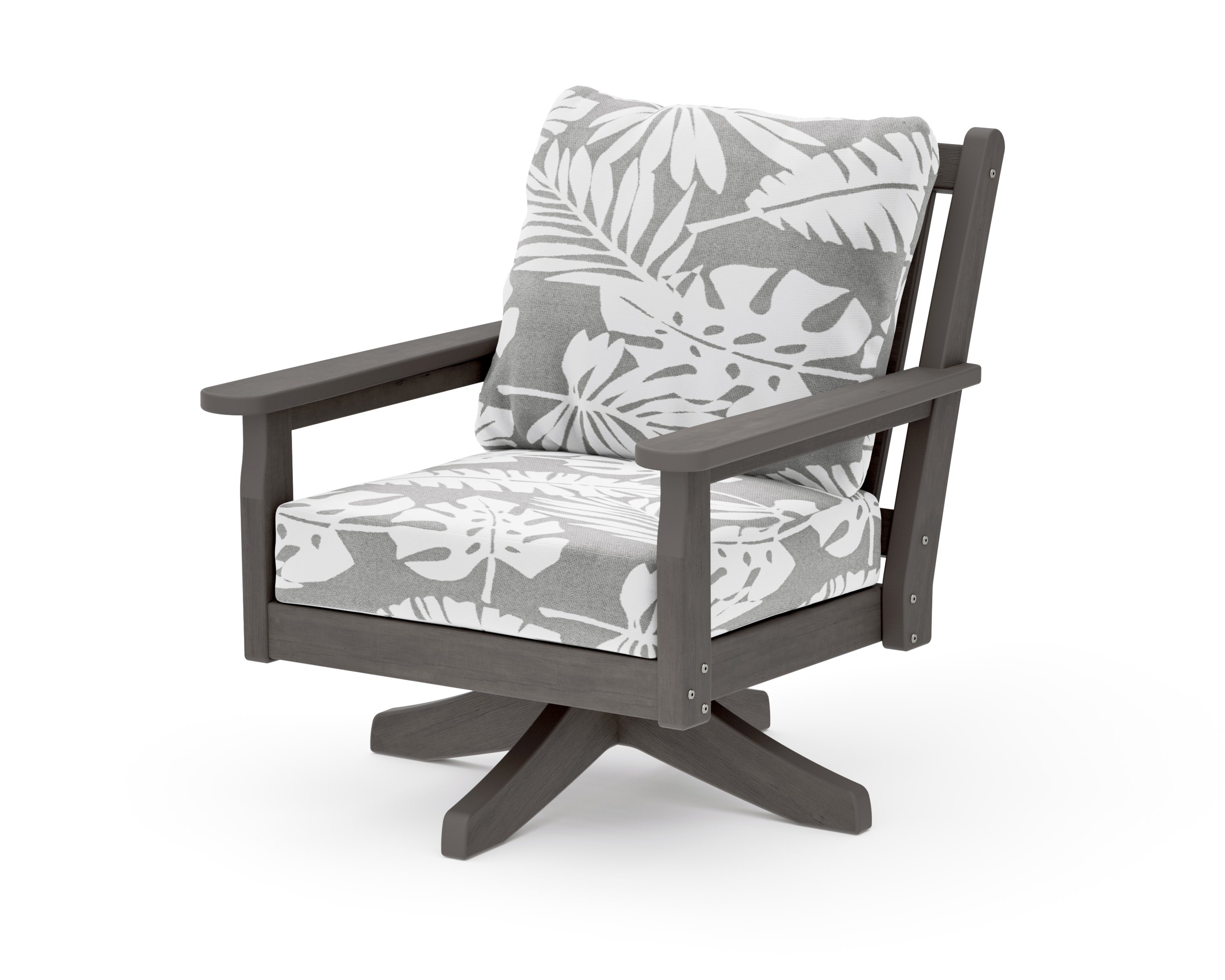 Chippendale Deep Seating Swivel Chair in Driftwood / Leaf Grey Mist