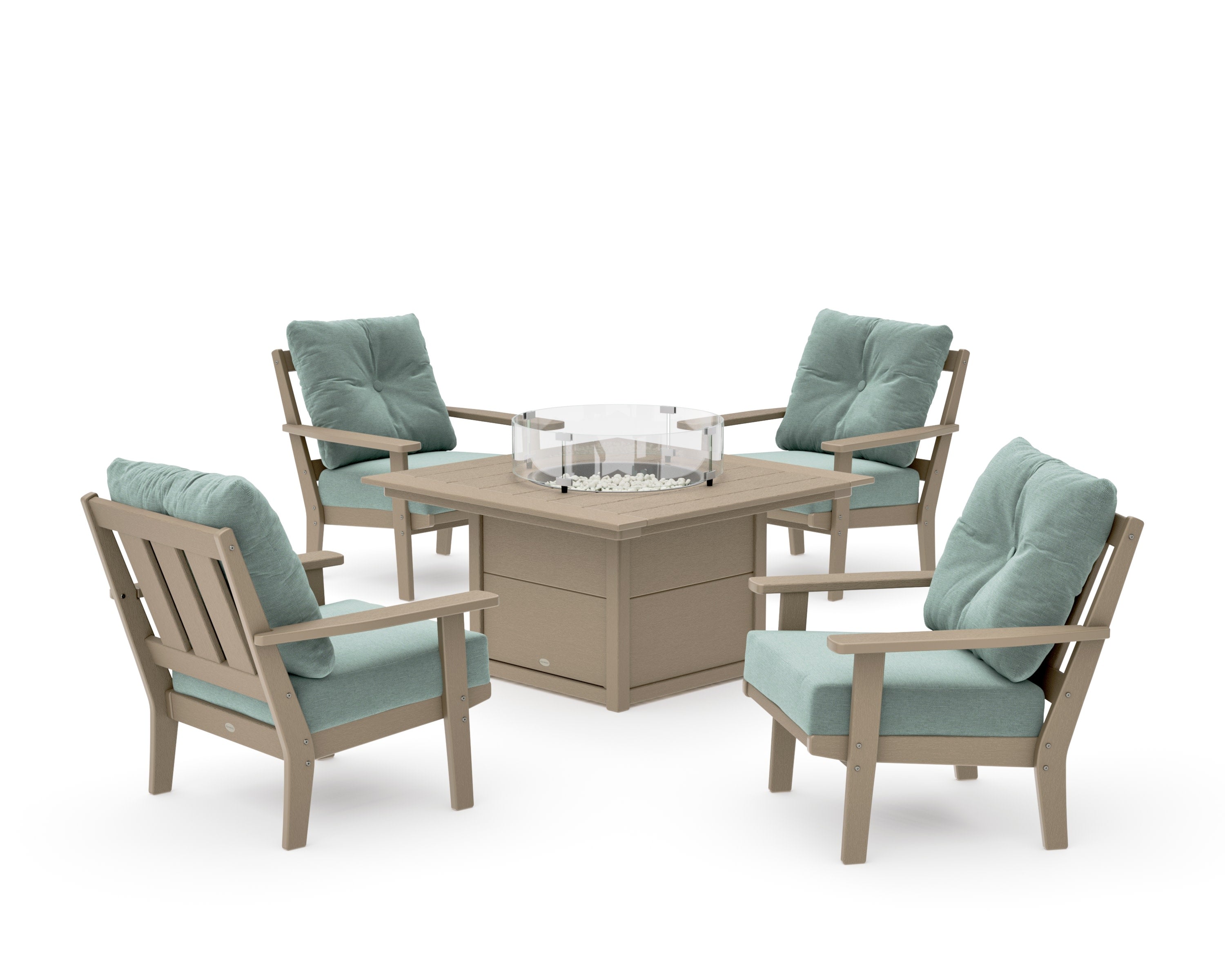 Oxford 5-Piece Deep Seating Set with Fire Pit Table in Vintage Sahara / Glacier Spa
