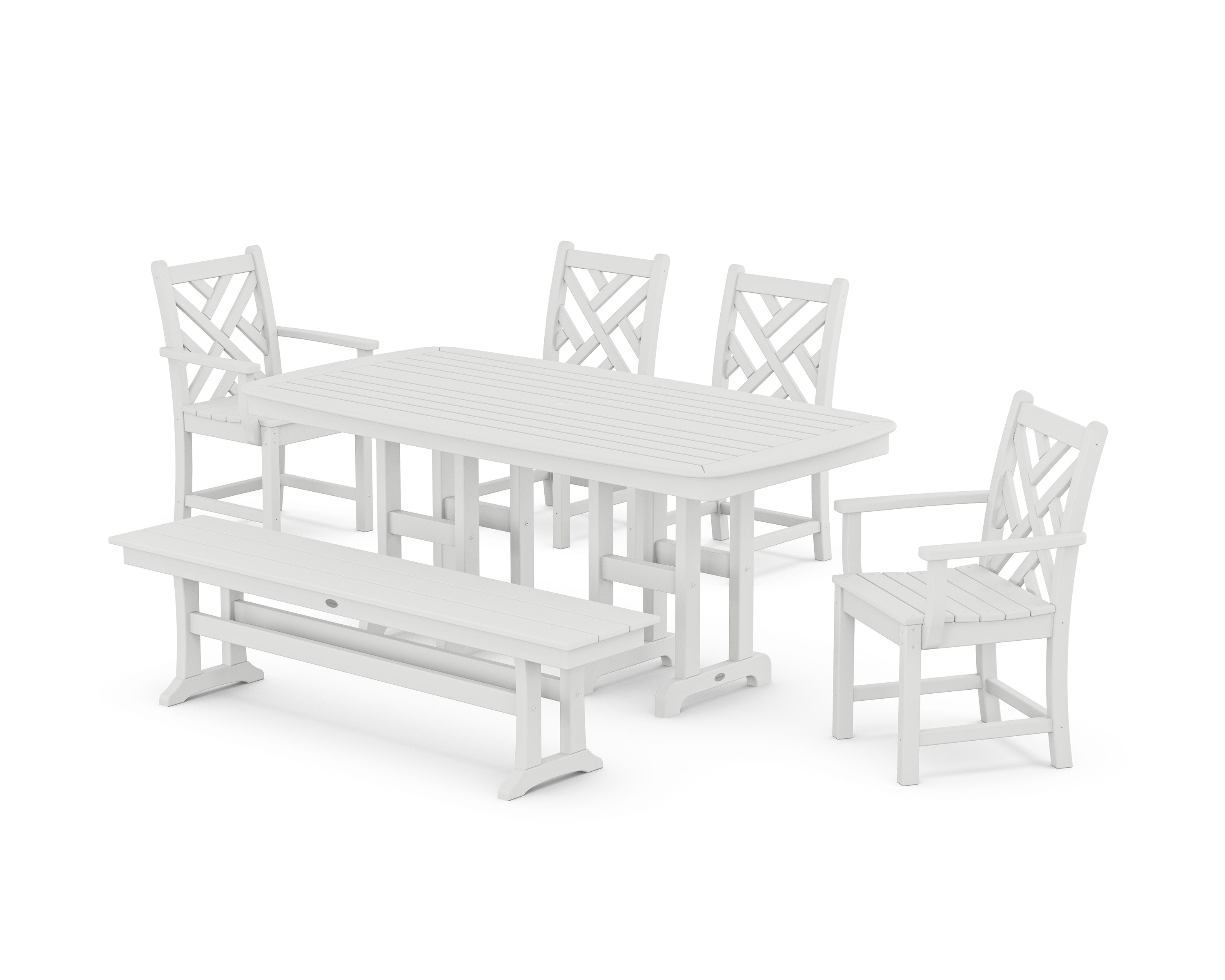 Chippendale 6-Piece Dining Set with Bench in White