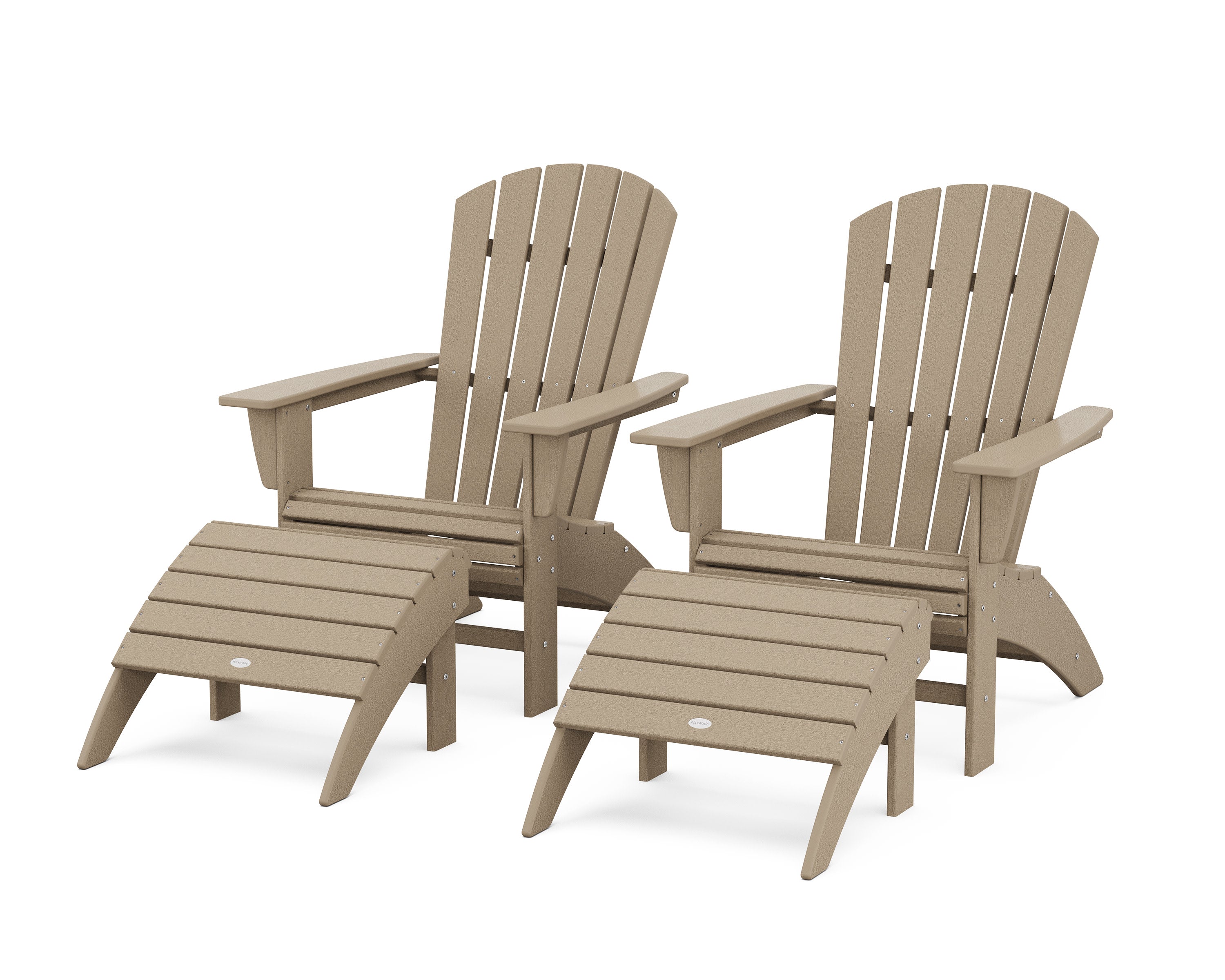 Nautical Curveback Adirondack Chair 4-Piece Set with Ottomans in Vintage Sahara