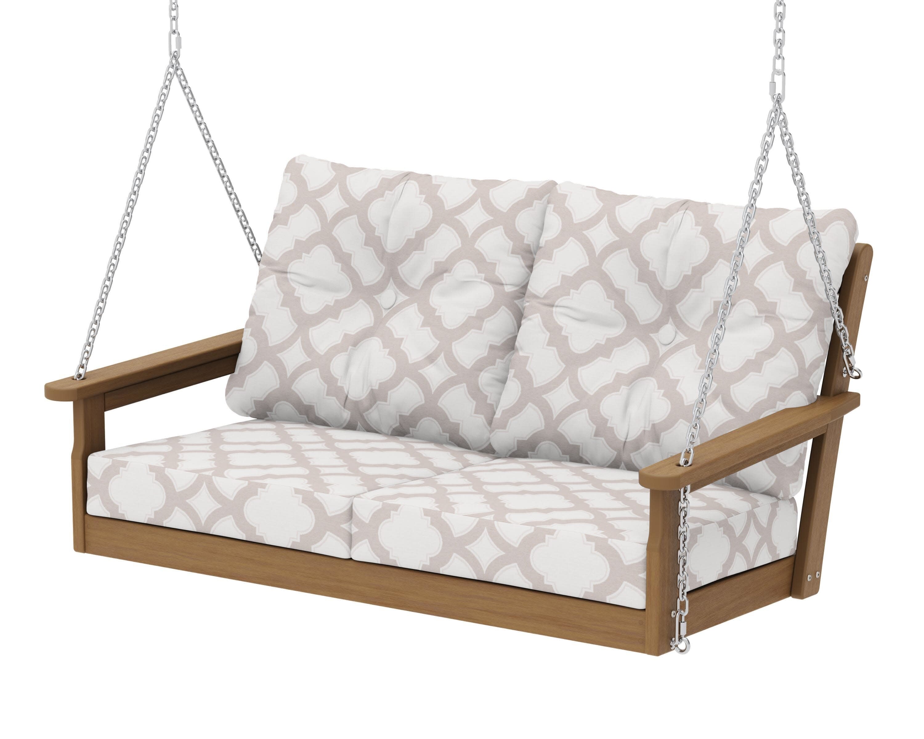 Vineyard Deep Seating Swing in Natural / Trellis Dune Burlap
