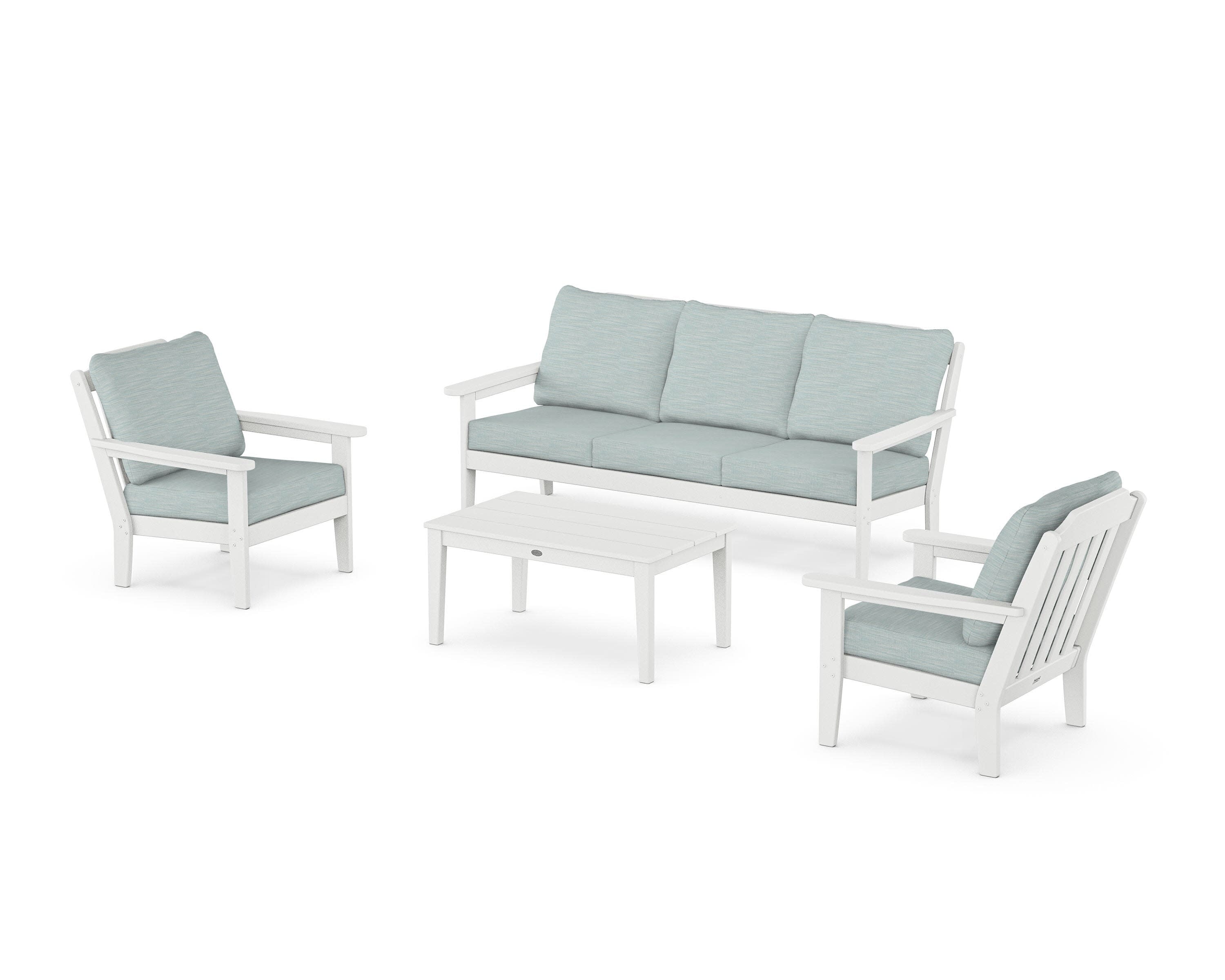 Cottage 4-Piece Deep Seating Set with Sofa in White / Soothe Mist