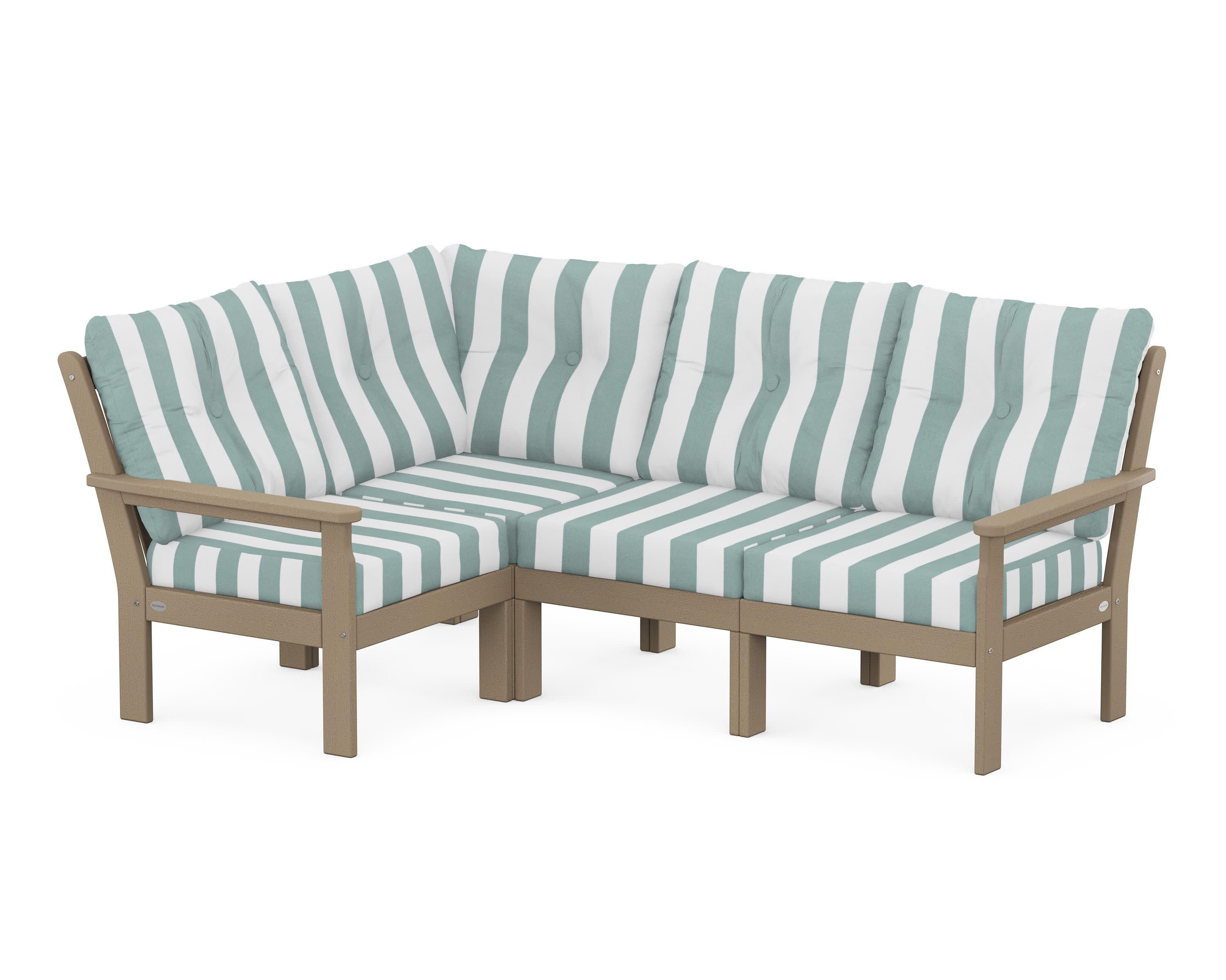 Vineyard 4-Piece Sectional in Vintage Sahara / Cabana Stripe Glacier Spa