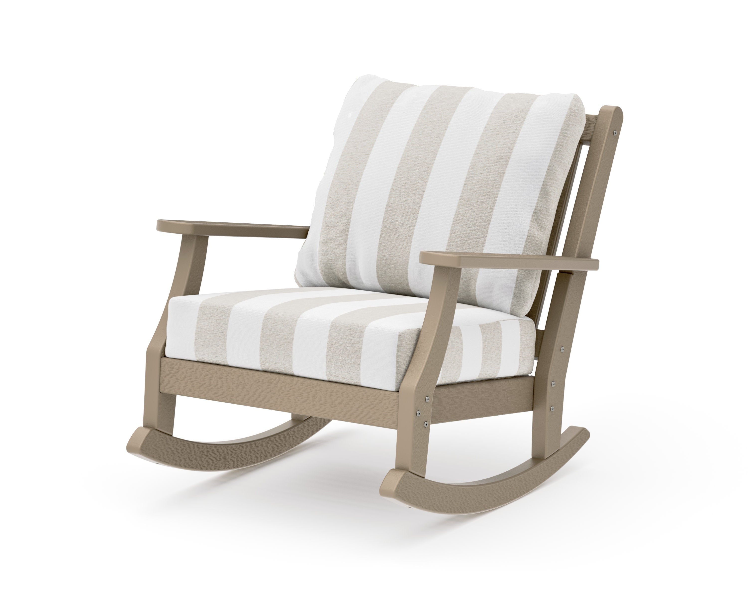 Wovendale Deep Seating Rocking Chair in Vintage Sahara / Cabana Stripe Dune Burlap
