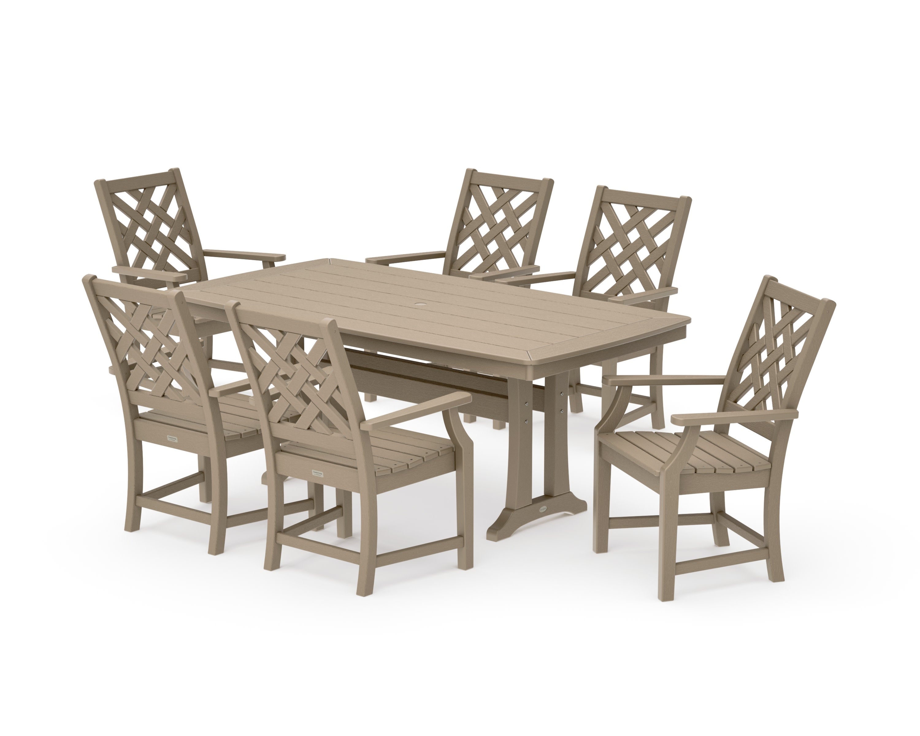Wovendale Arm Chair 7-Piece Dining Set with Trestle Legs in Vintage Sahara