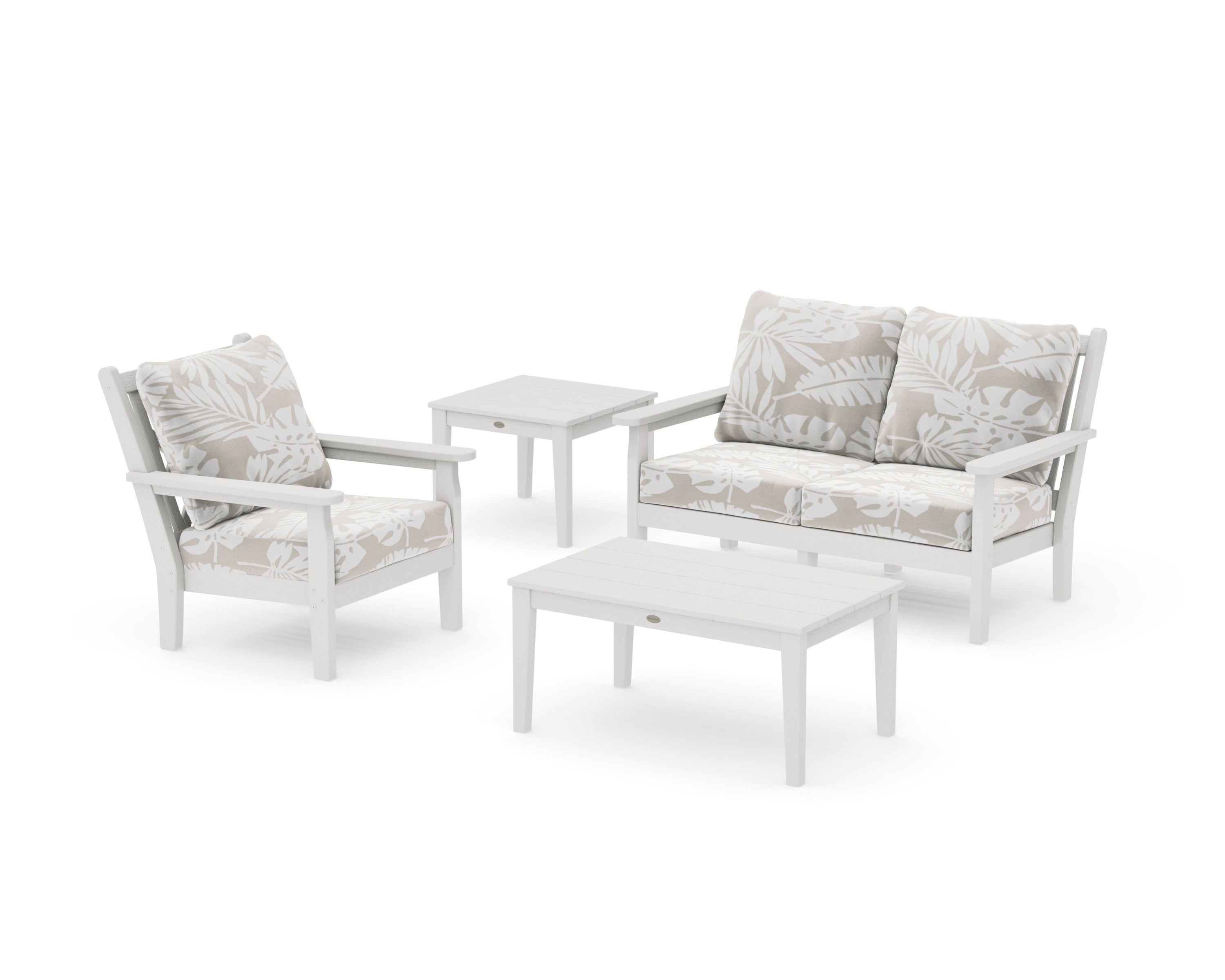 Chippendale 4-Piece Deep Seating Set in Vintage White / Leaf Dune Burlap