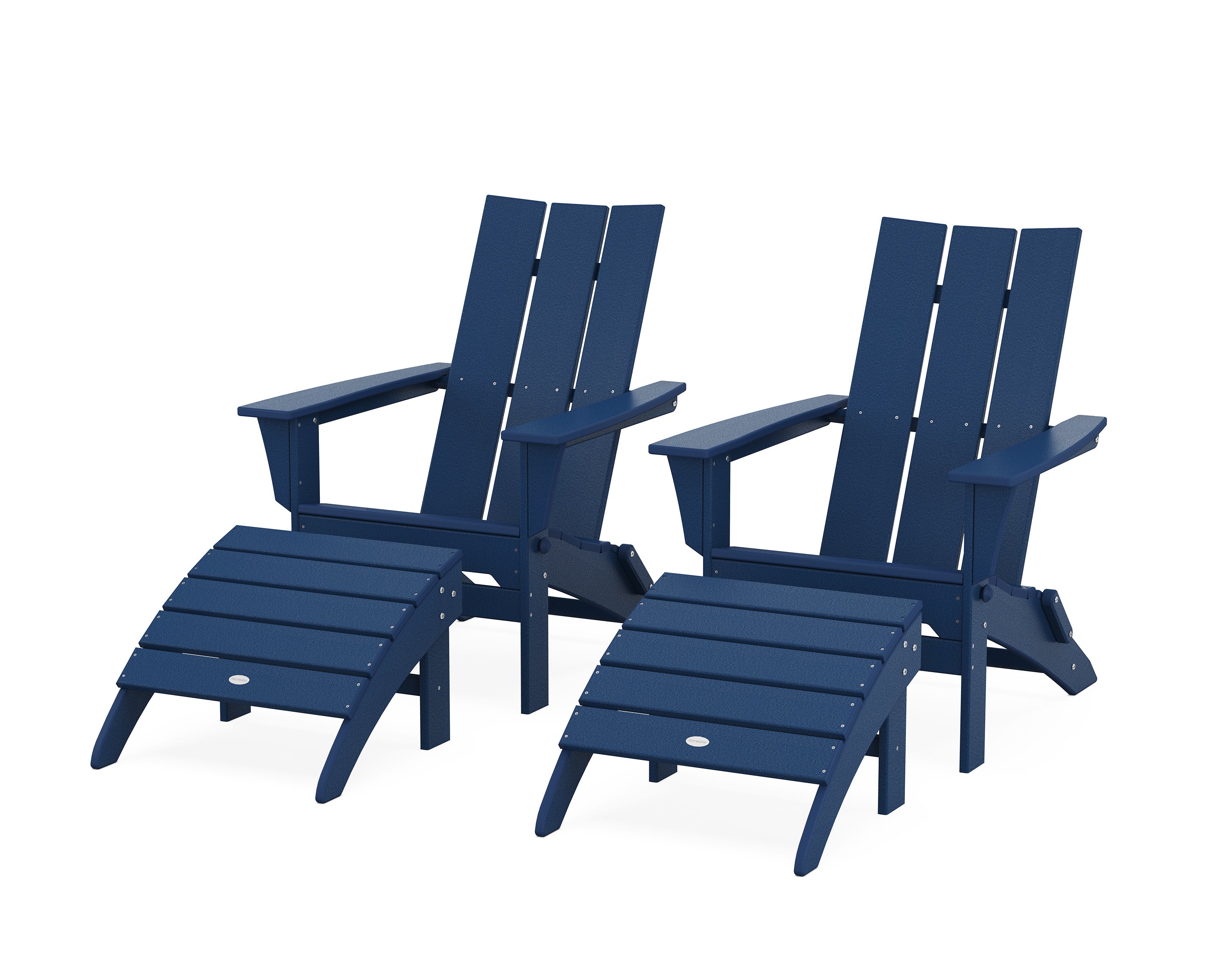 Modern Folding Adirondack Chair 4-Piece Set with Ottomans in Navy