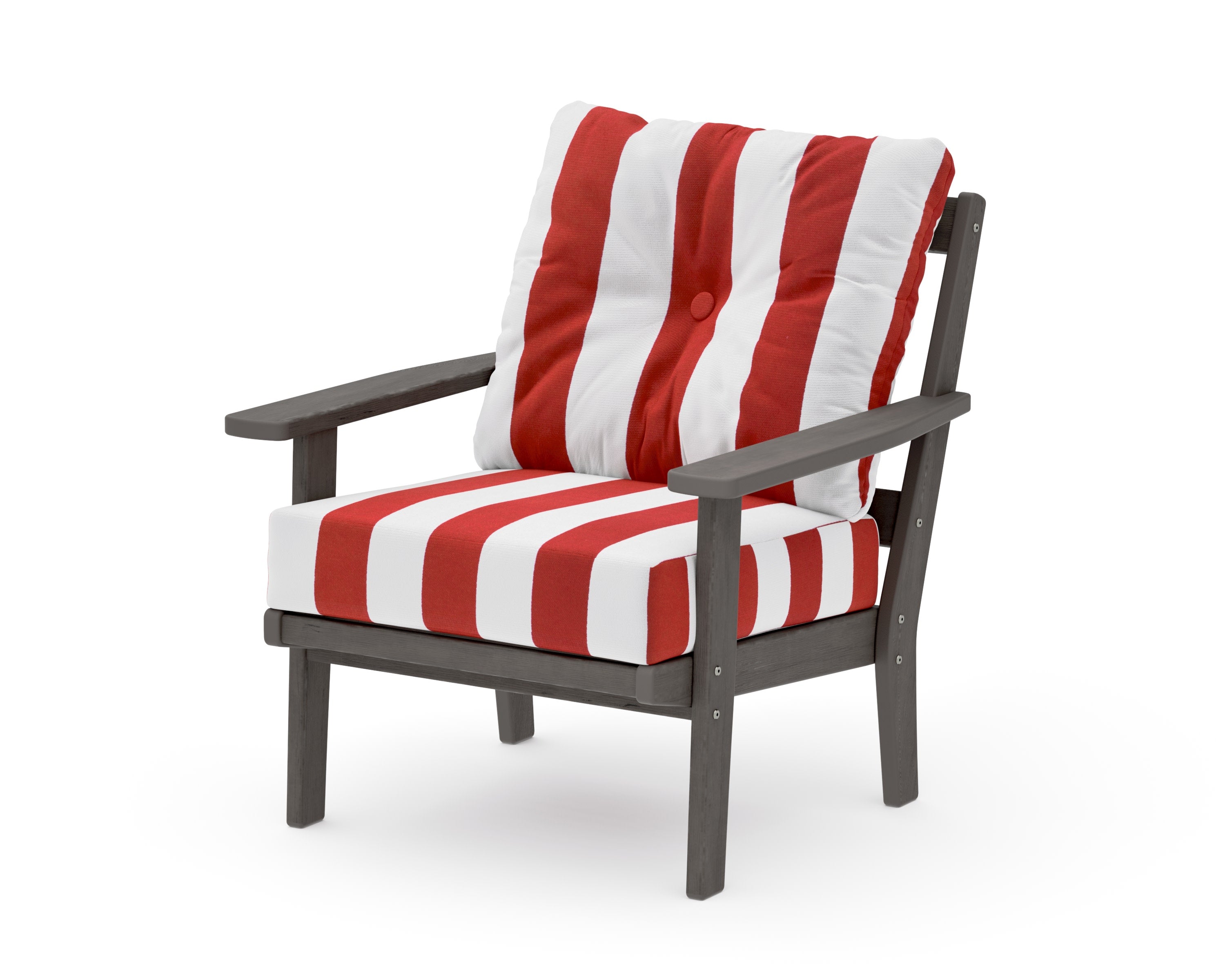 Prairie Deep Seating Chair in Driftwood / Cabana Stripe Crimson