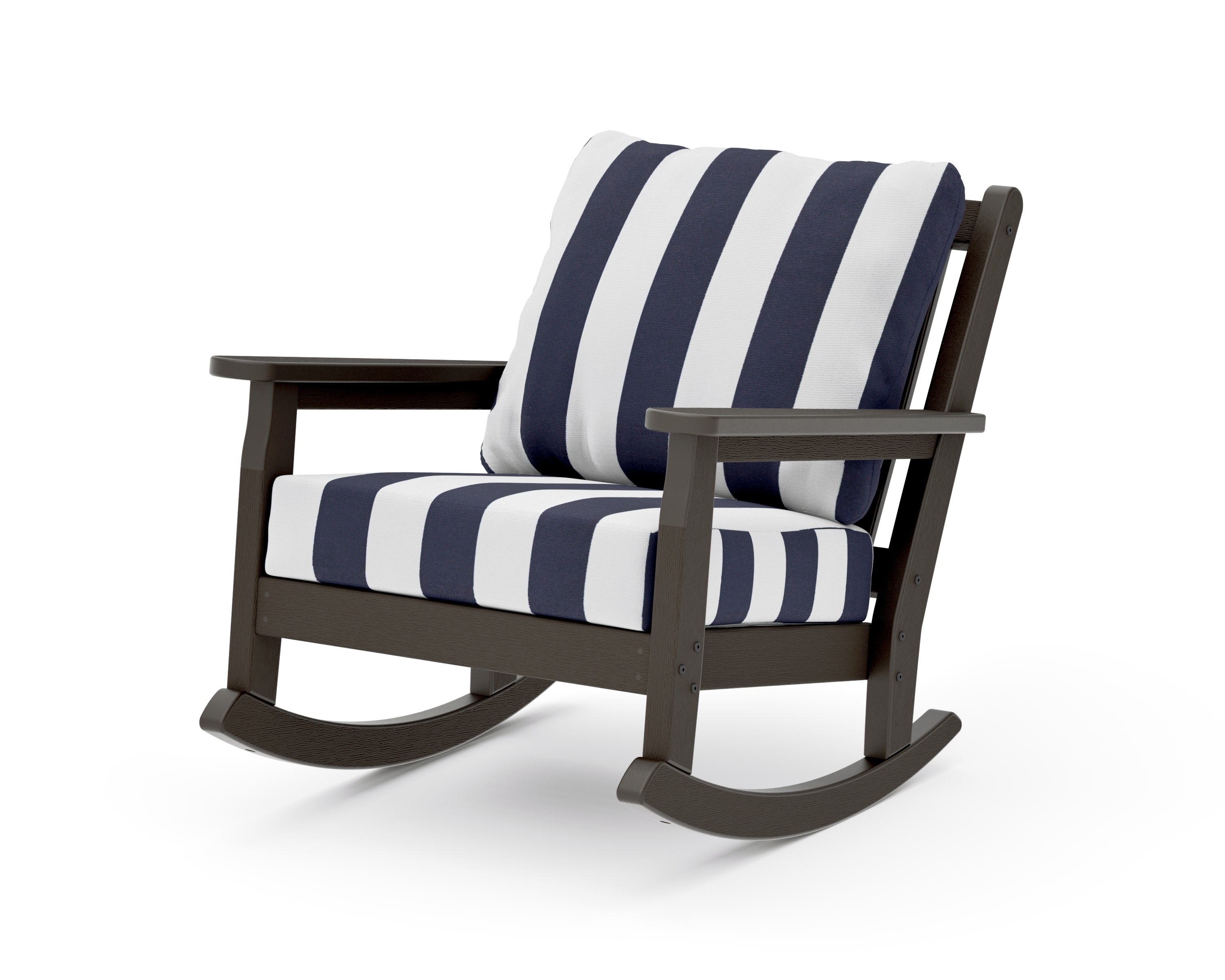 Chippendale Deep Seating Rocking Chair in Vintage Coffee / Cabana Stripe Navy