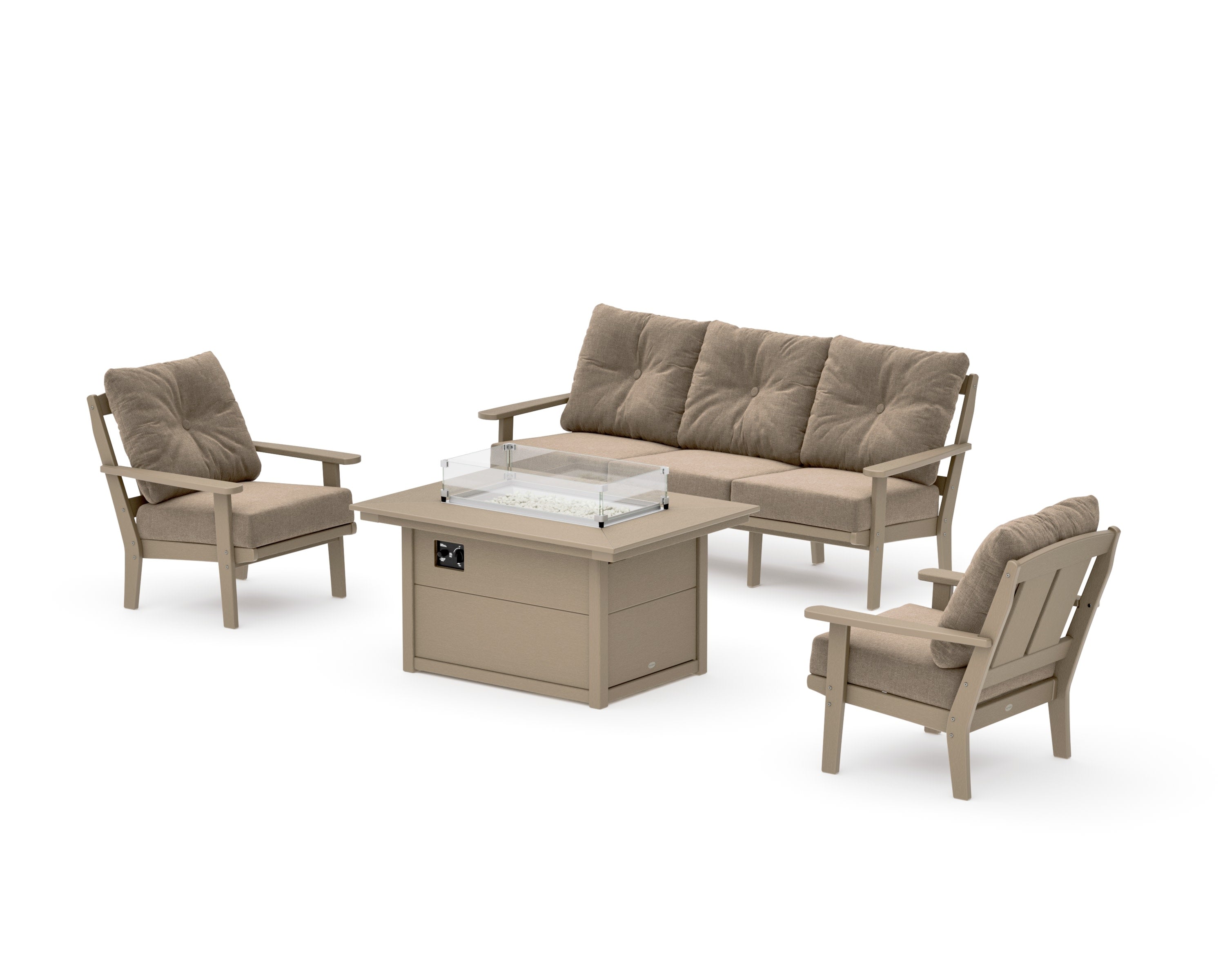 Mission Deep Seating Fire Pit Table Set in Vintage Sahara / Spiced Burlap