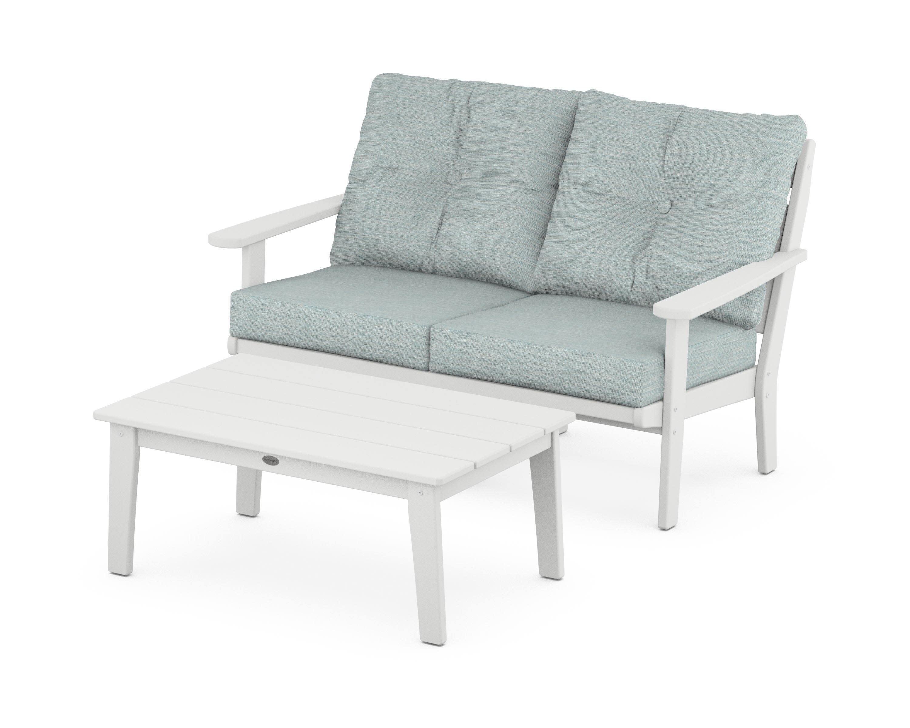 Lakeside 2-Piece Lounge Loveseat Set in White / Soothe Mist