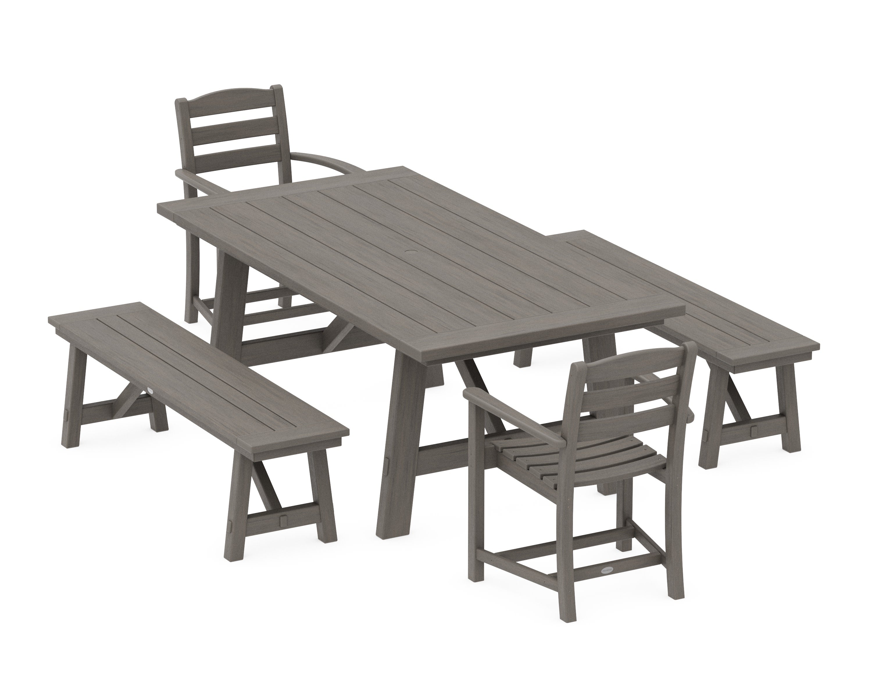 La Casa Caf 5-Piece Rustic Farmhouse Dining Set With Benches in Driftwood