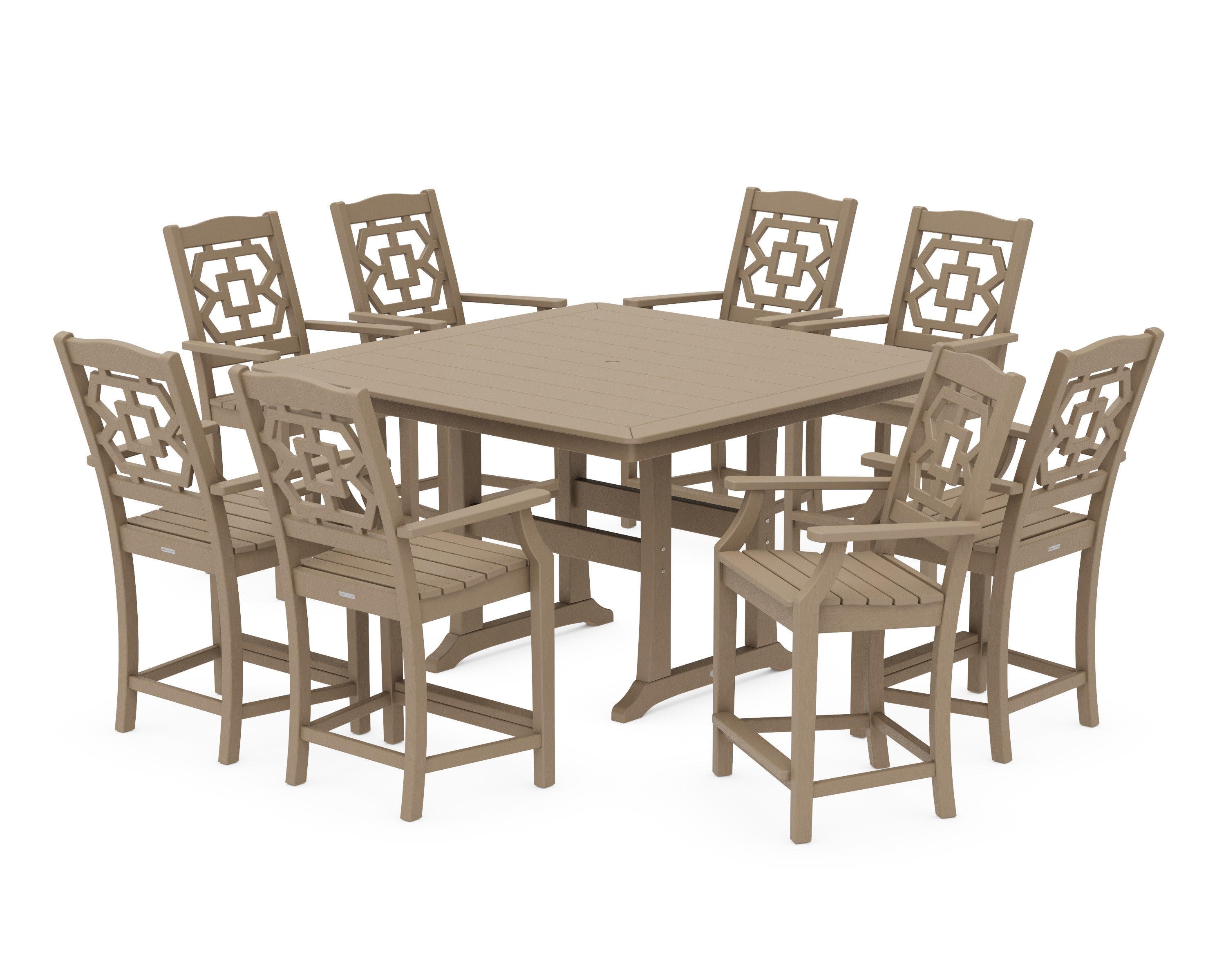 Chinoiserie 9-Piece Square Counter Set with Trestle Legs in Vintage Sahara