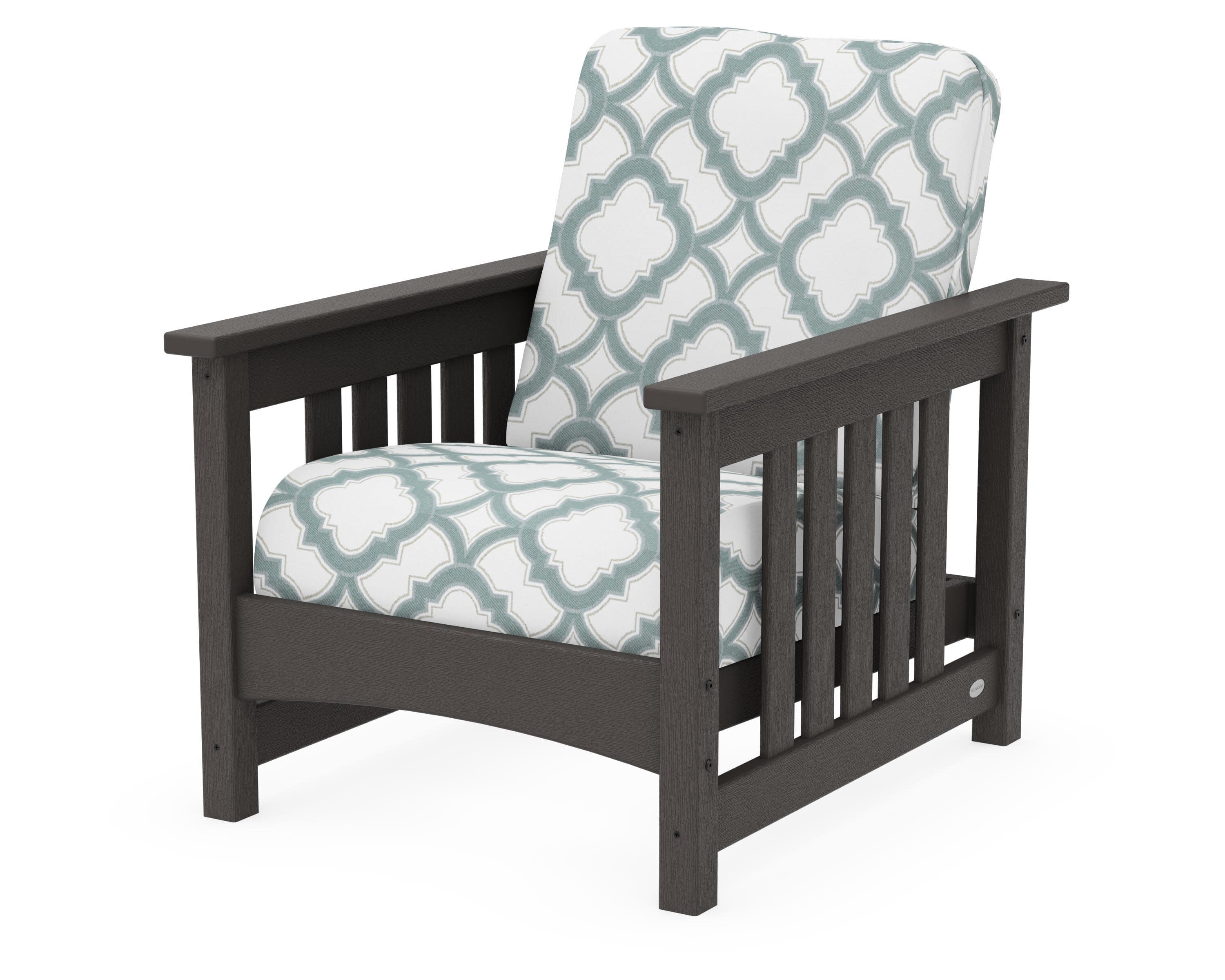 Club Mission Chair in Vintage Coffee / Trellis Glacier Spa
