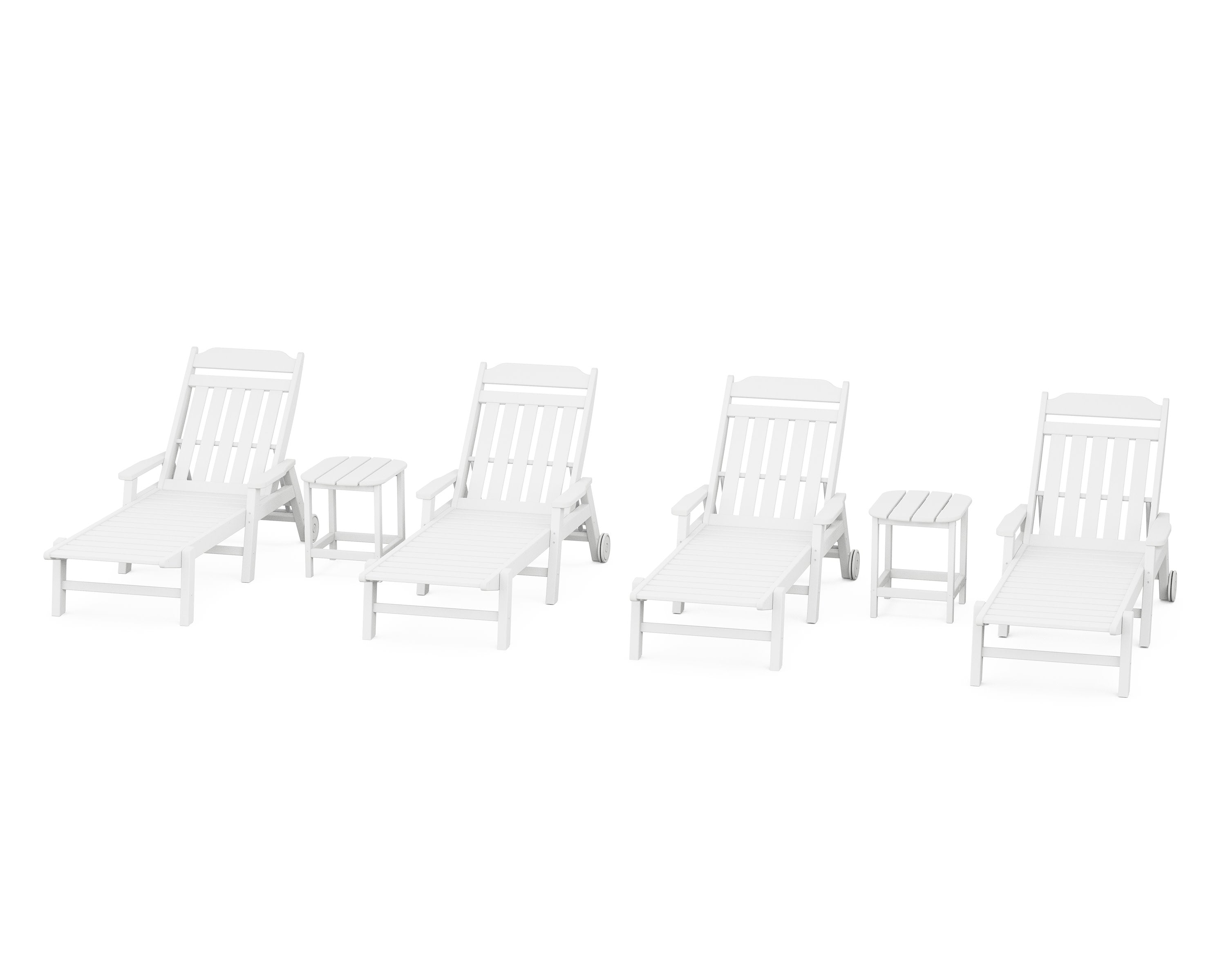 Cottage 6-Piece Chaise Set with Arms and Wheels in White