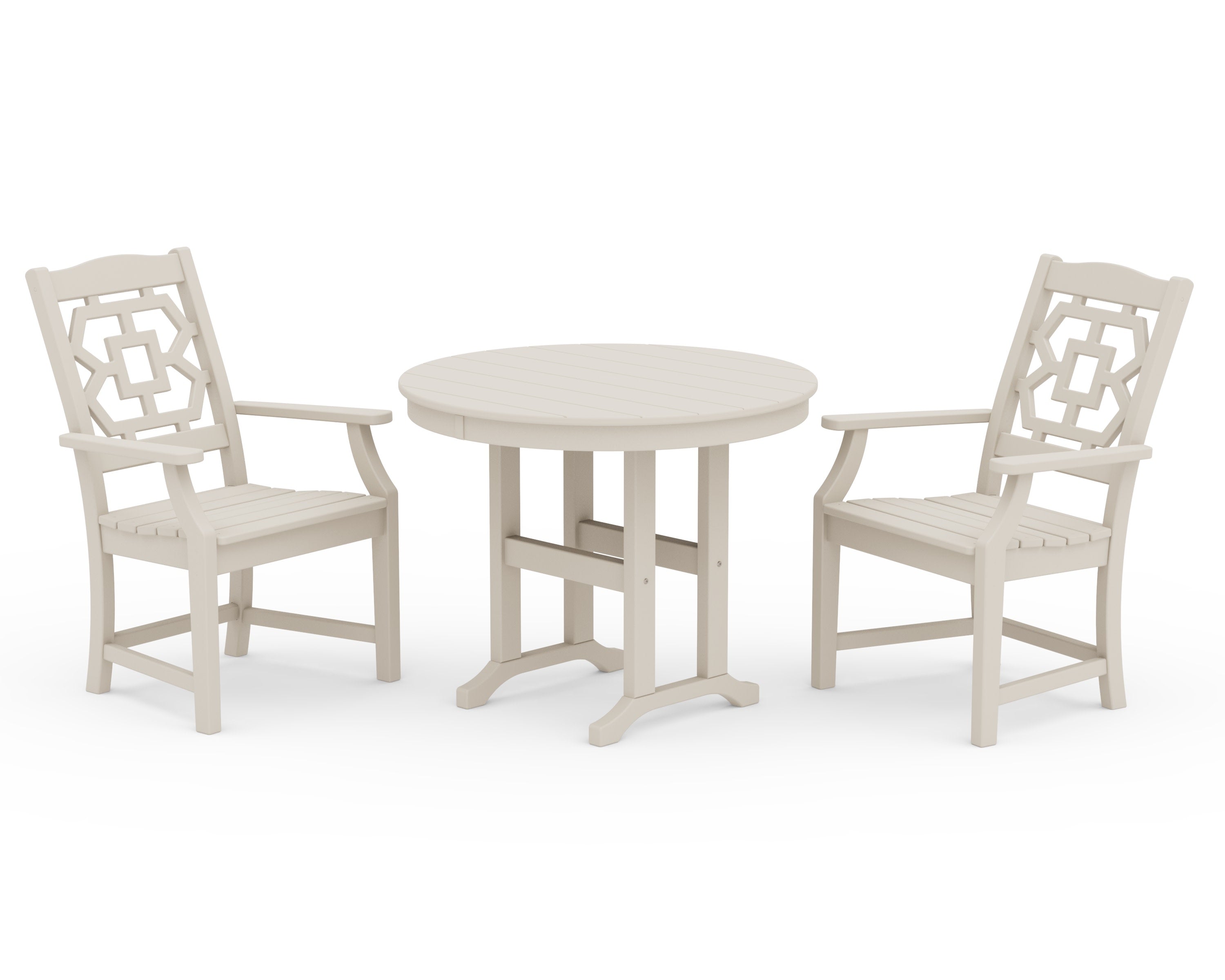 Chinoiserie 3-Piece Farmhouse Dining Set in Sand