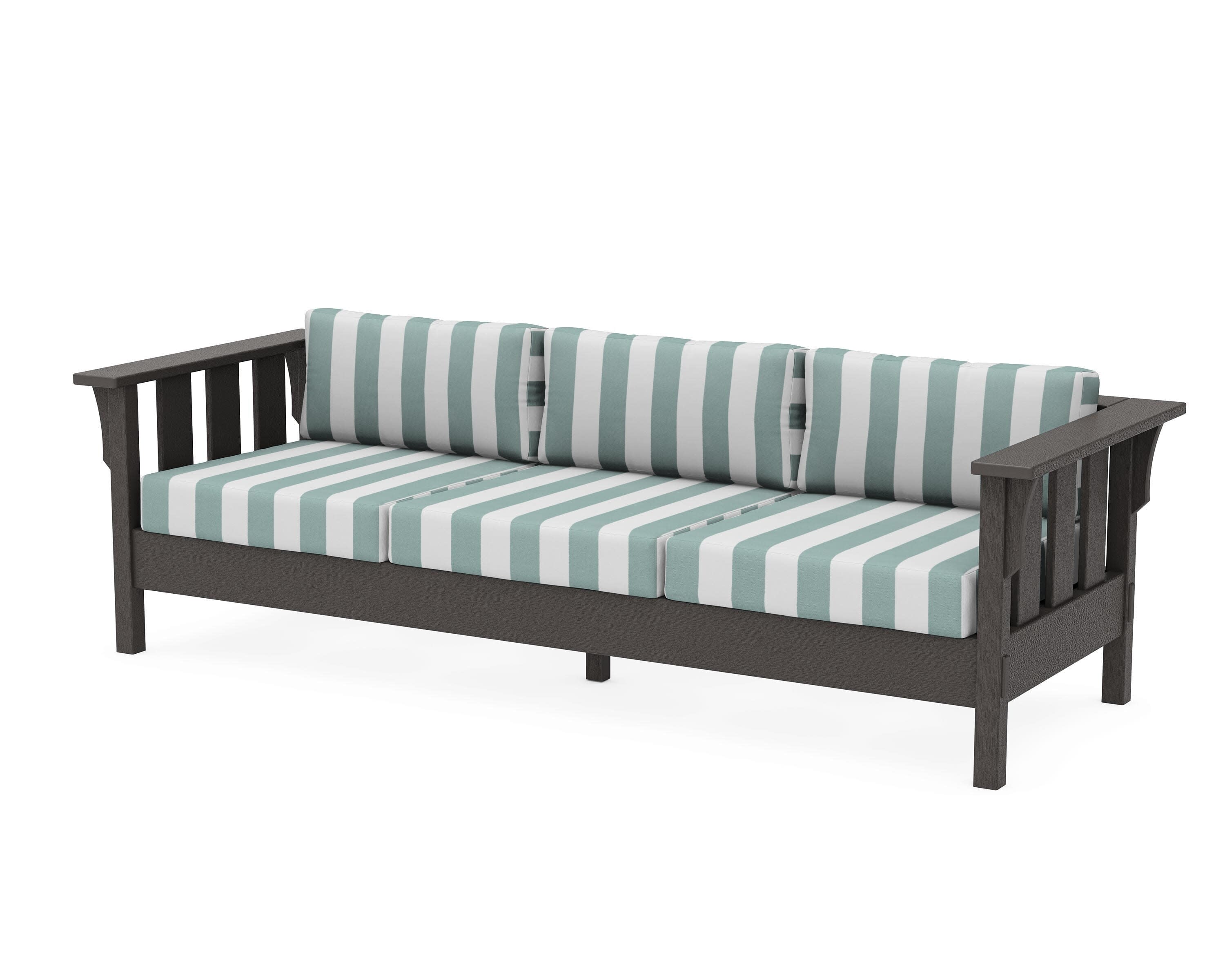 Acadia Deep Seating Sofa in Vintage Coffee / Cabana Stripe Glacier Spa