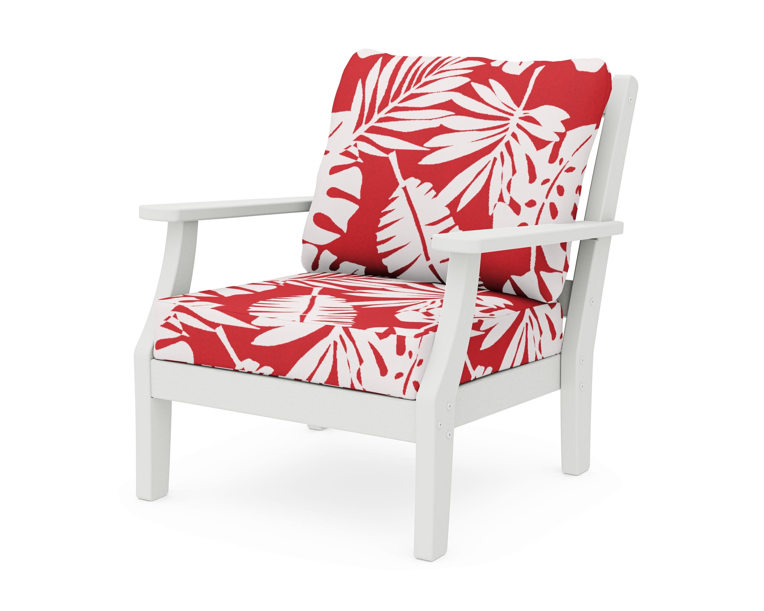 Chinoiserie Deep Seating Chair in Vintage White / Leaf Crimson