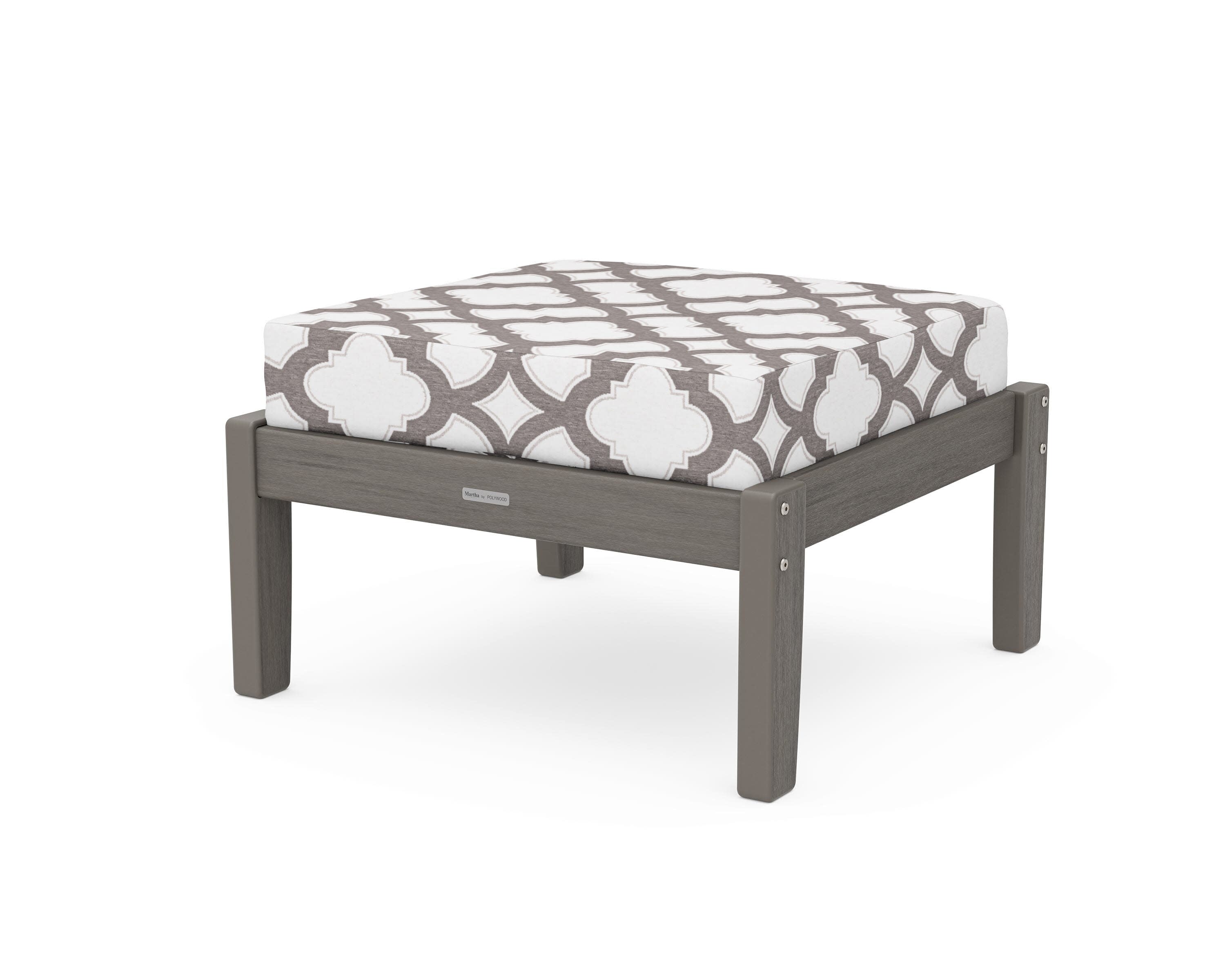 Chinoiserie Deep Seating Ottoman in Driftwood / Trellis Grey Mist