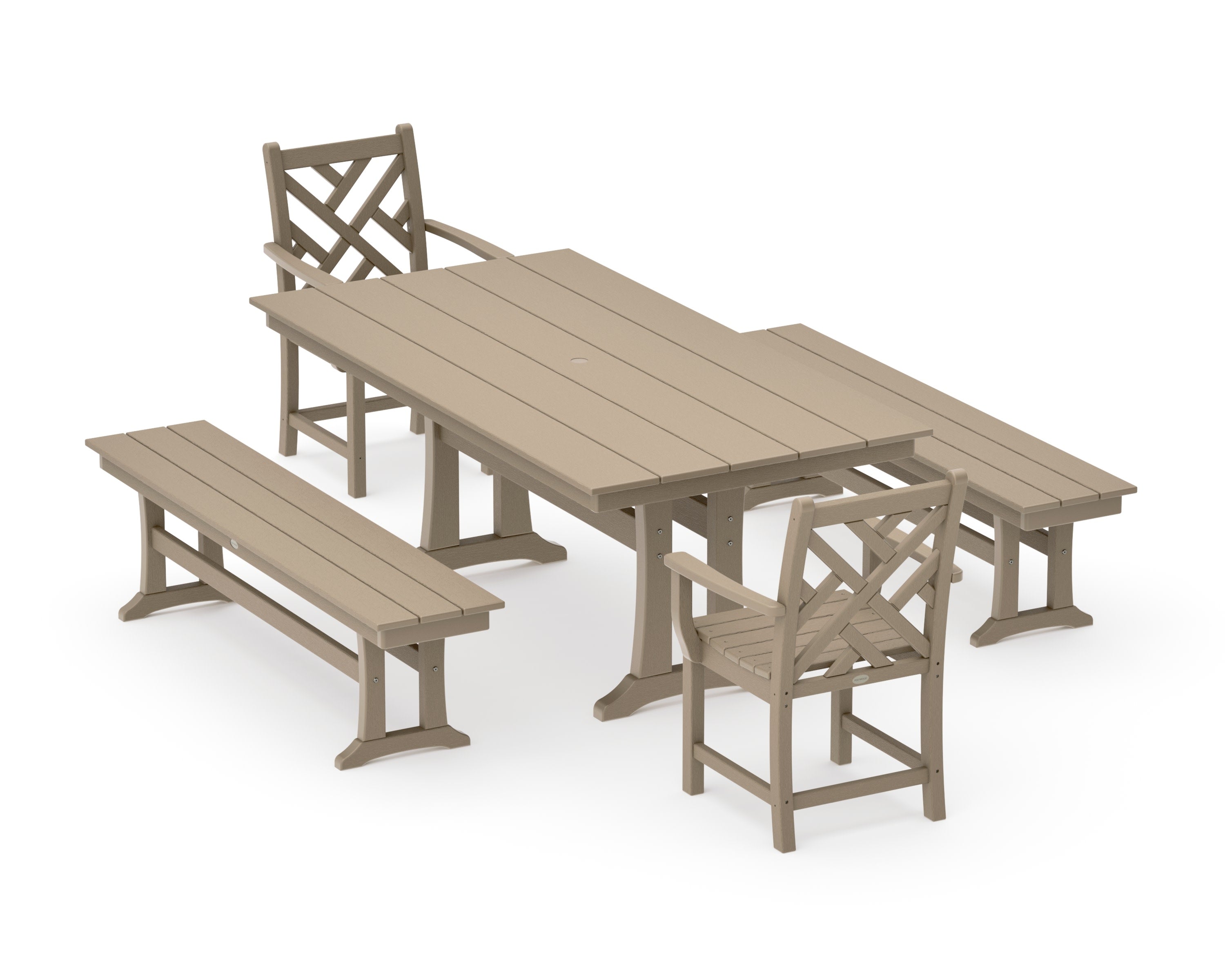 Chippendale 5-Piece Farmhouse Dining Set With Trestle Legs in Vintage Sahara