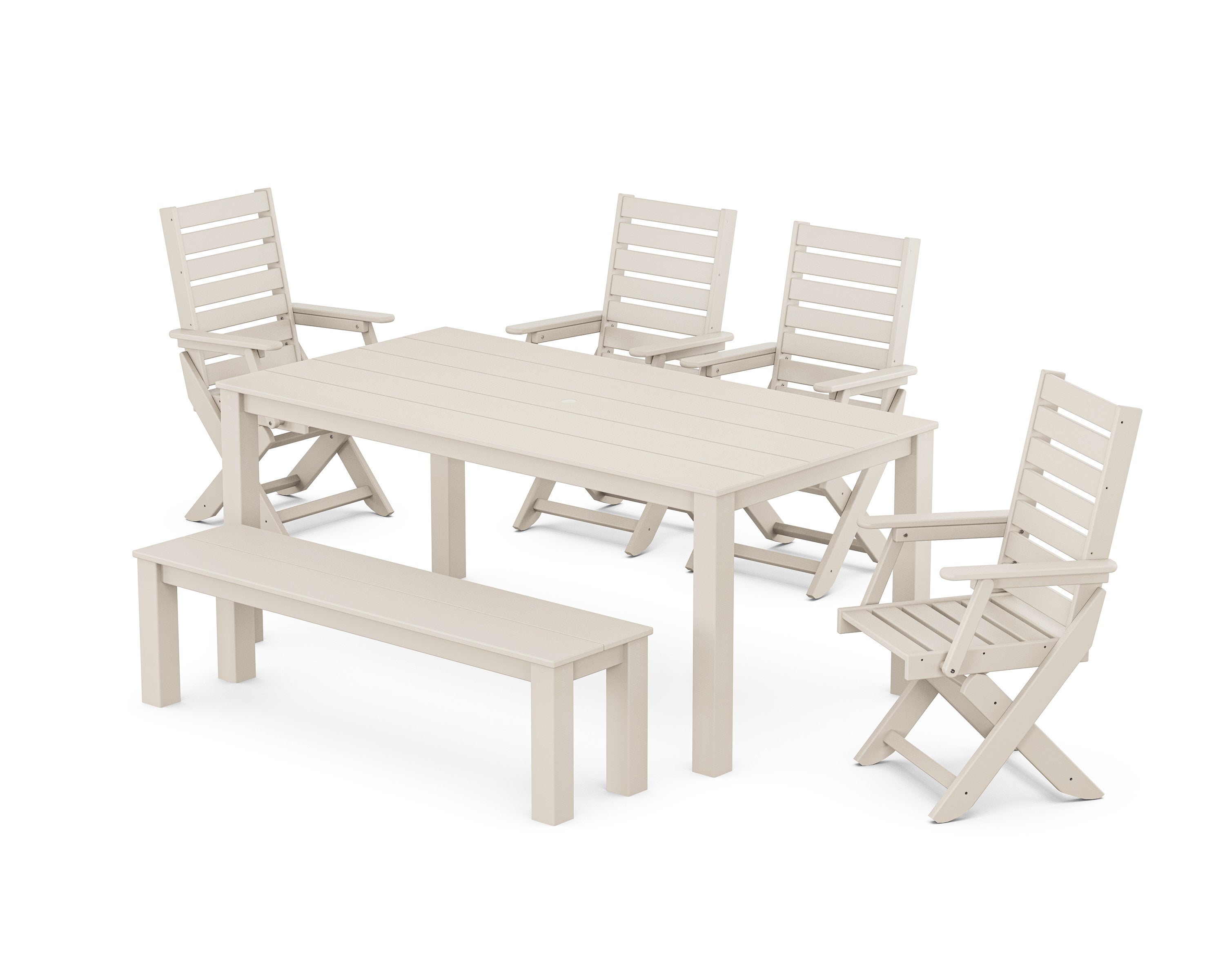 Captain Folding Chair 6-Piece Parsons Dining Set with Bench in Sand