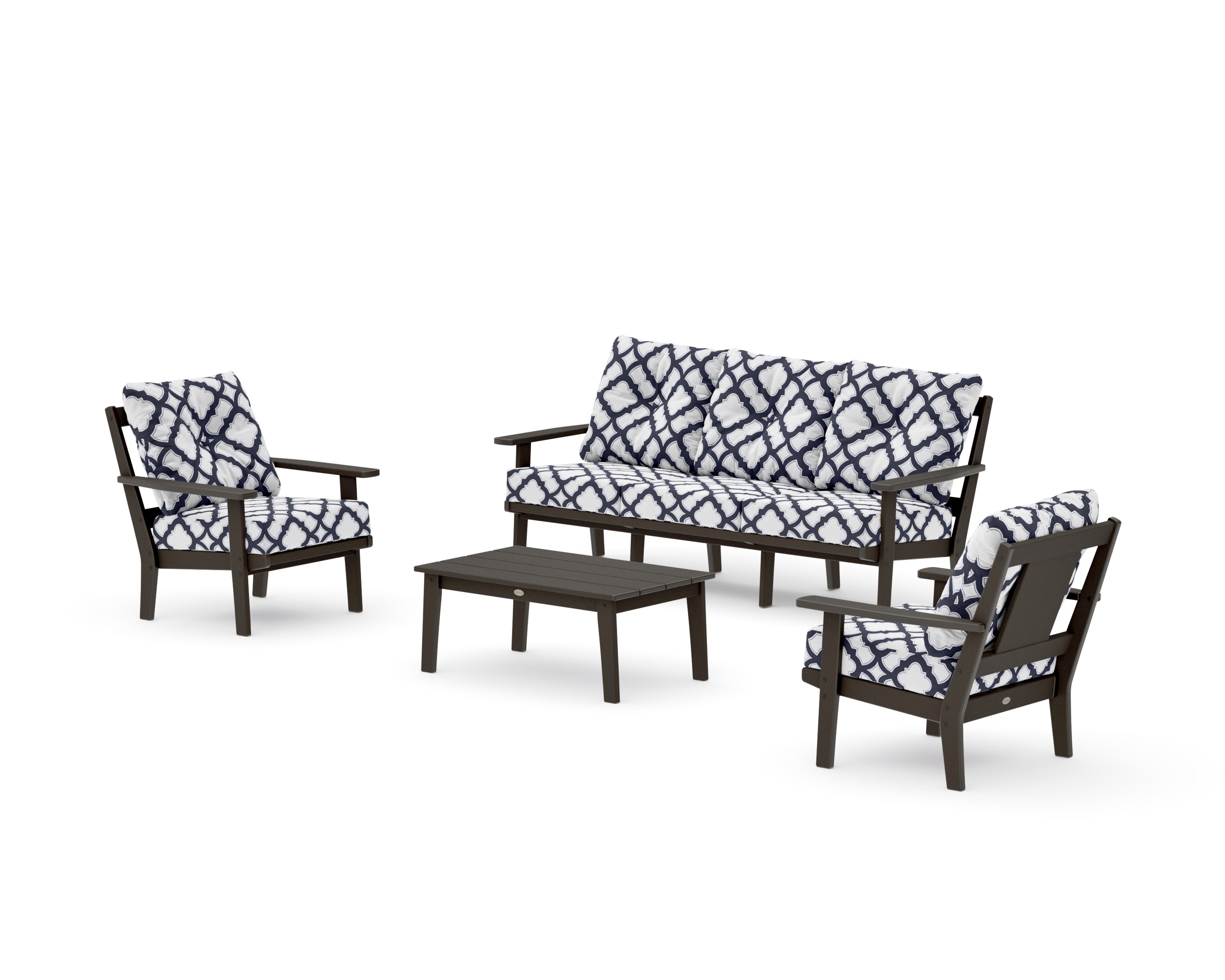 Prairie 4-Piece Deep Seating Set with Sofa in Vintage Coffee / Trellis Navy