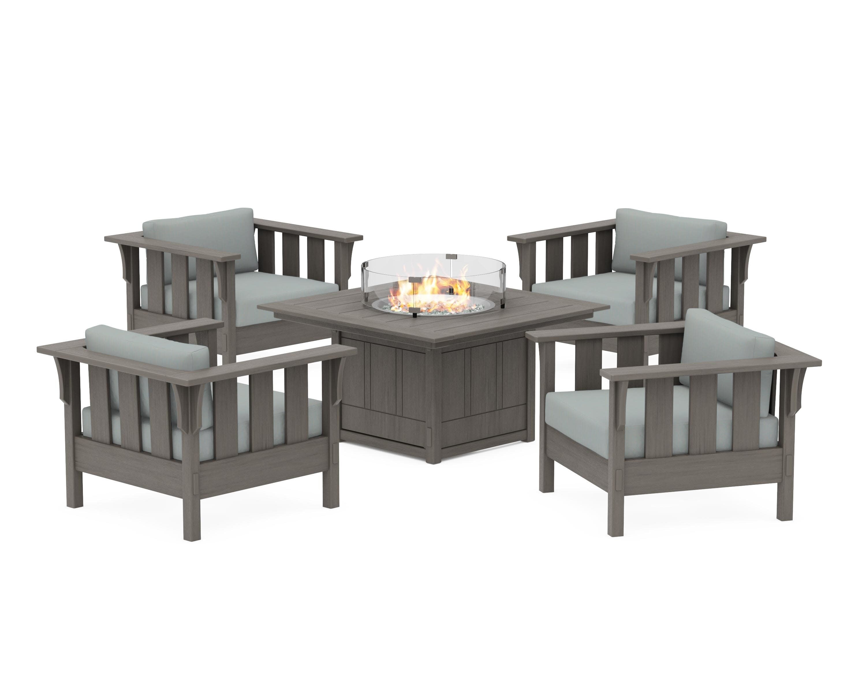 Acadia 5-Piece Deep Seating Set with Fire Pit Table in Driftwood / Spa