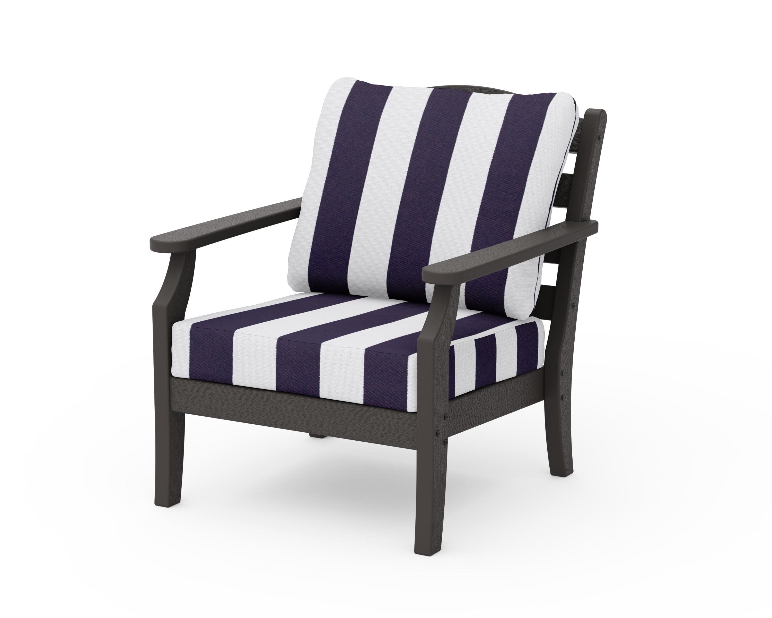 Savannah Deep Seating Chair in Vintage Coffee / Cabana Stripe Navy