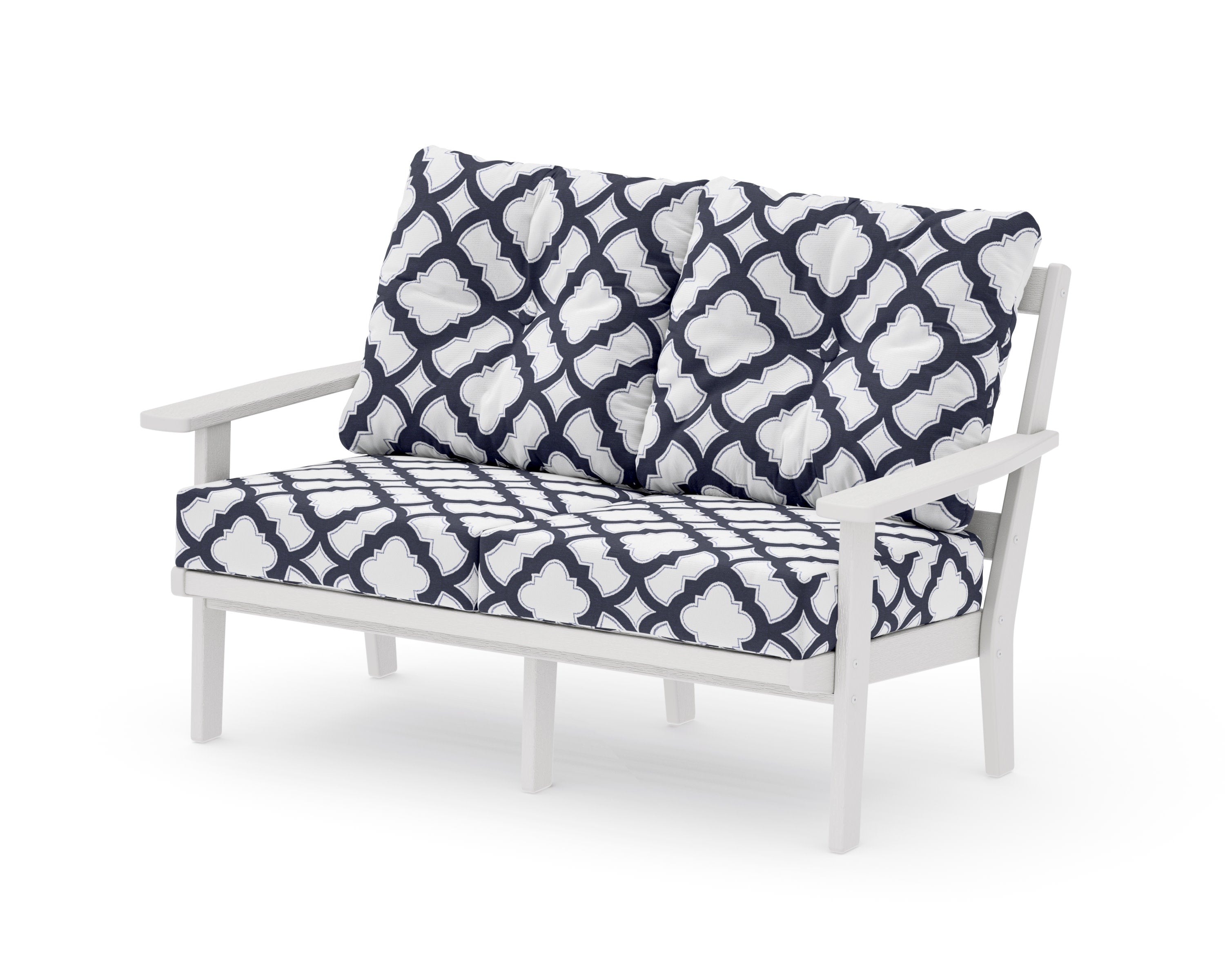 Prairie Deep SeatingLoveseat in Vintage White / Trellis Navy