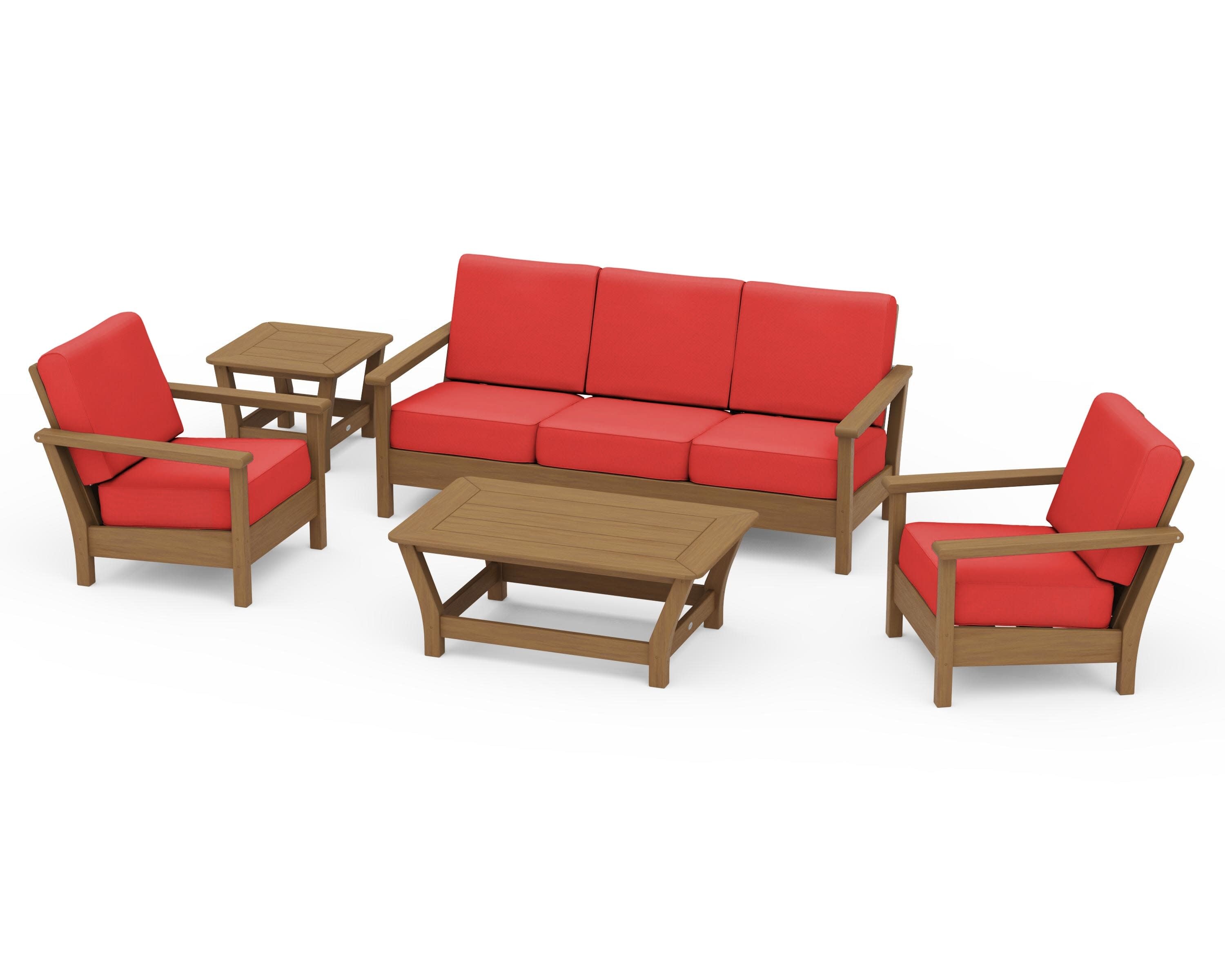Harbour 5-Piece Deep Seating Set in Natural / Crimson Linen