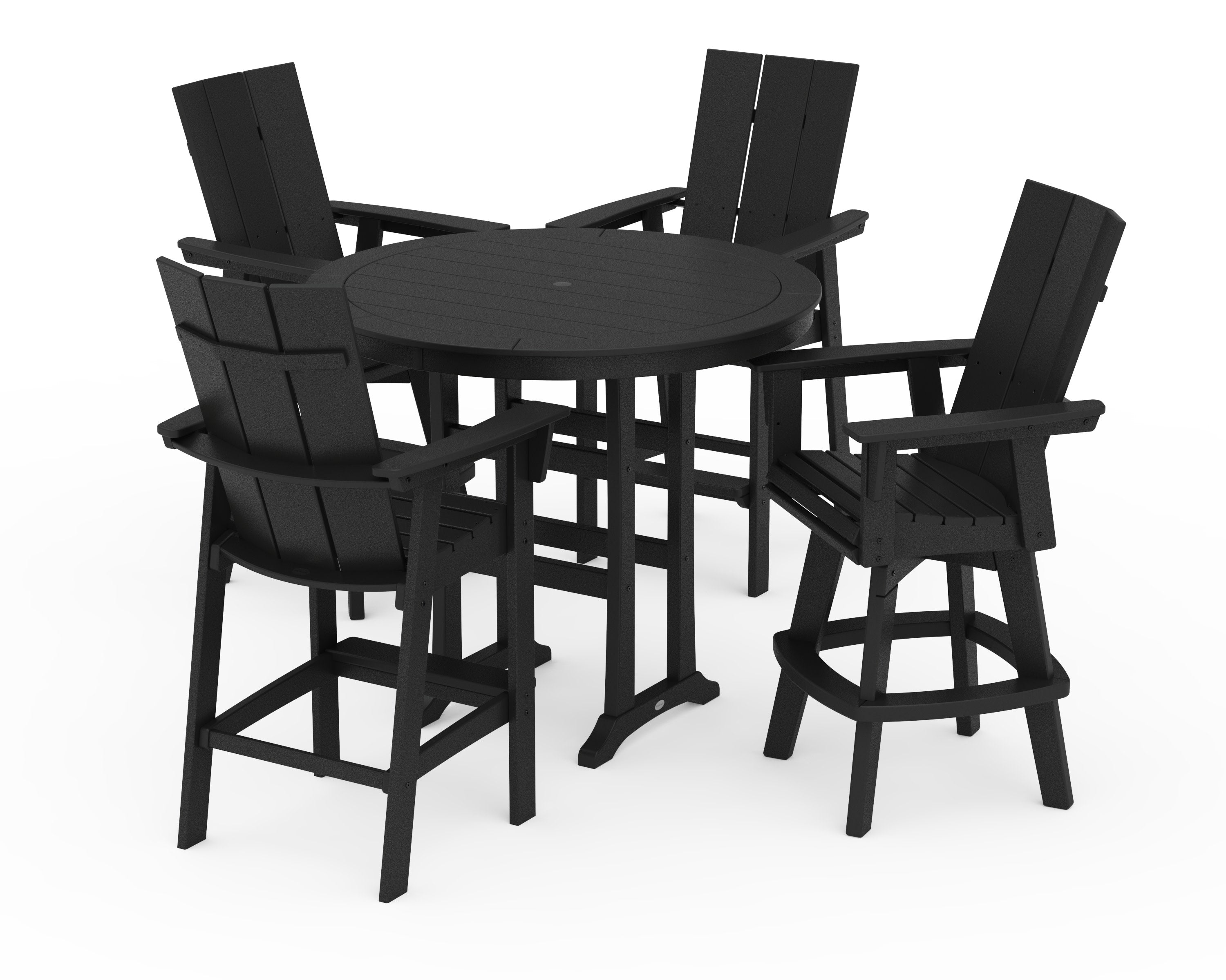 Modern Adirondack 5-Piece Nautical Trestle Round Bar Set with Swivels in Black