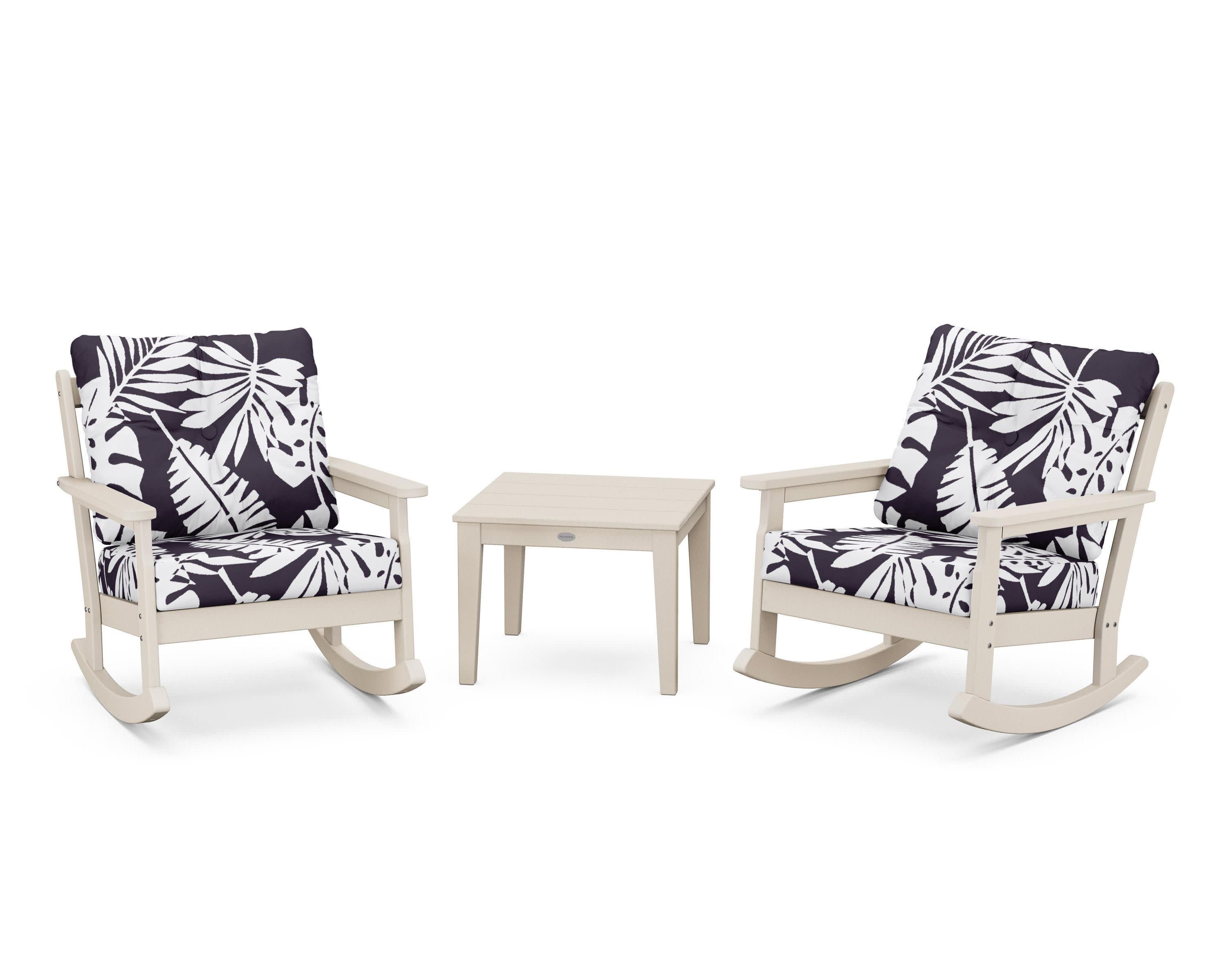 Vineyard 3-Piece Deep Seating Rocker Set in Sand / Leaf Navy