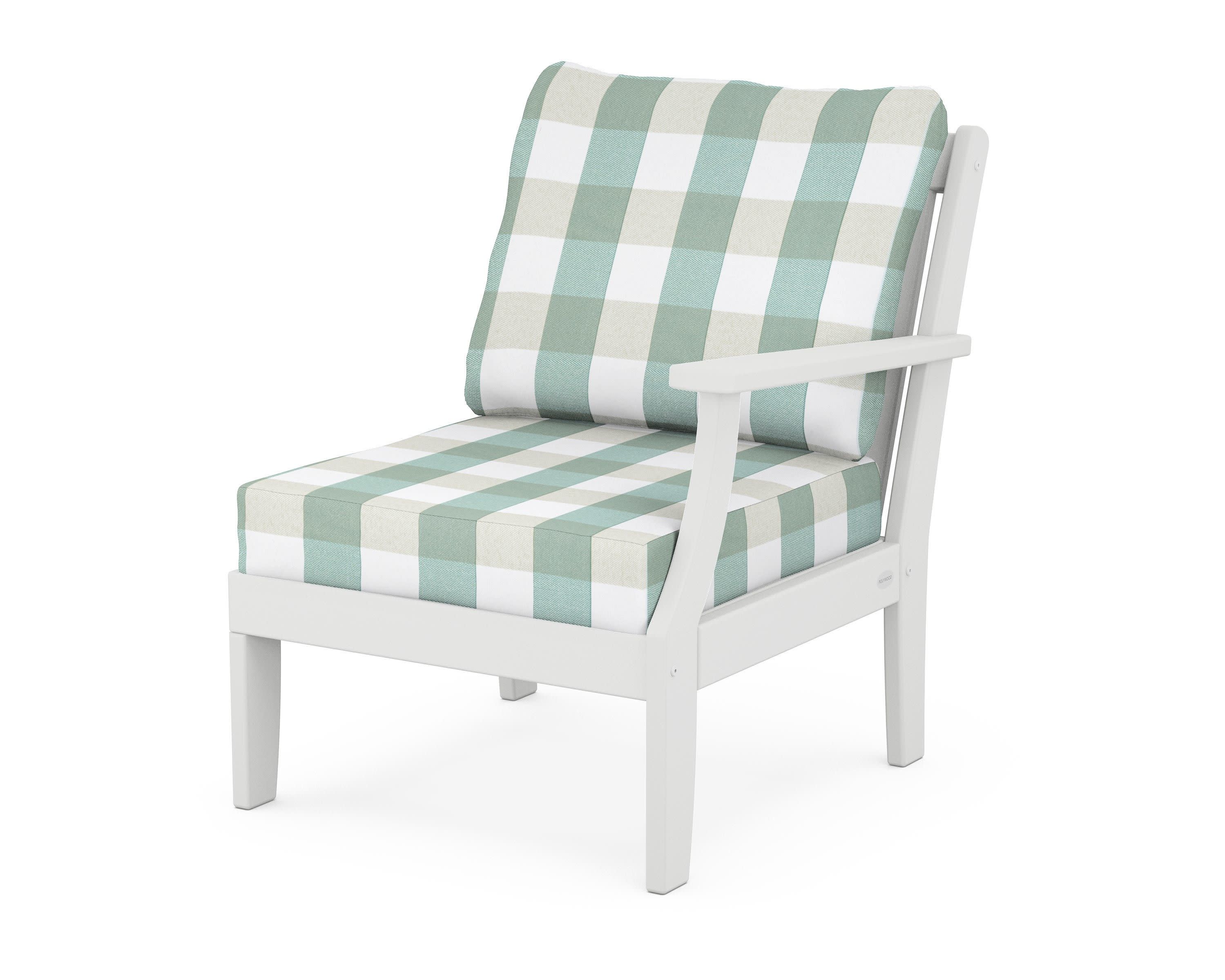 Braxton Modular Right Arm Chair in White / Buffalo Plaid Glacier Spa