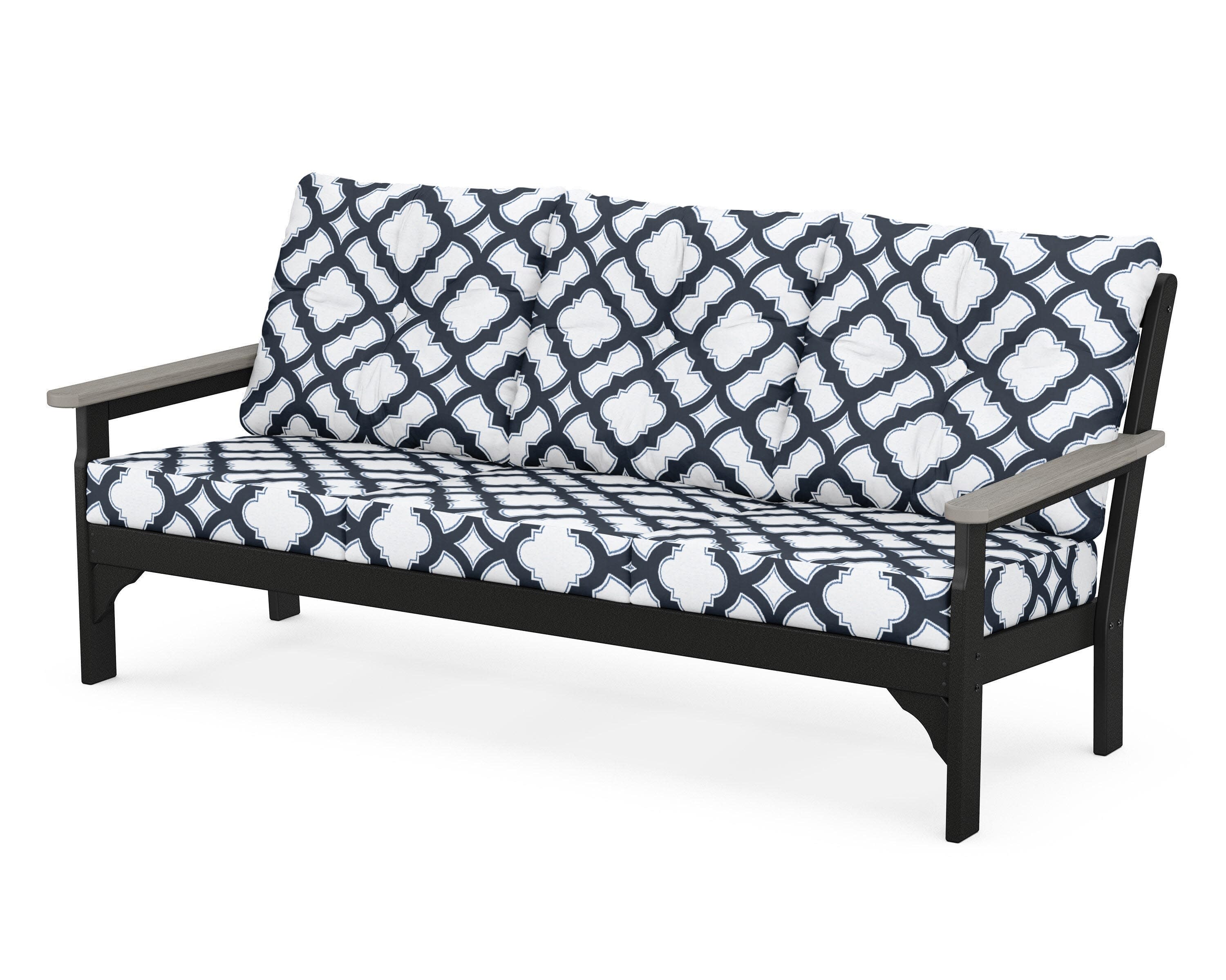 Vineyard Deep Seating Sofa in Black / Driftwood / Trellis Marine Indigo