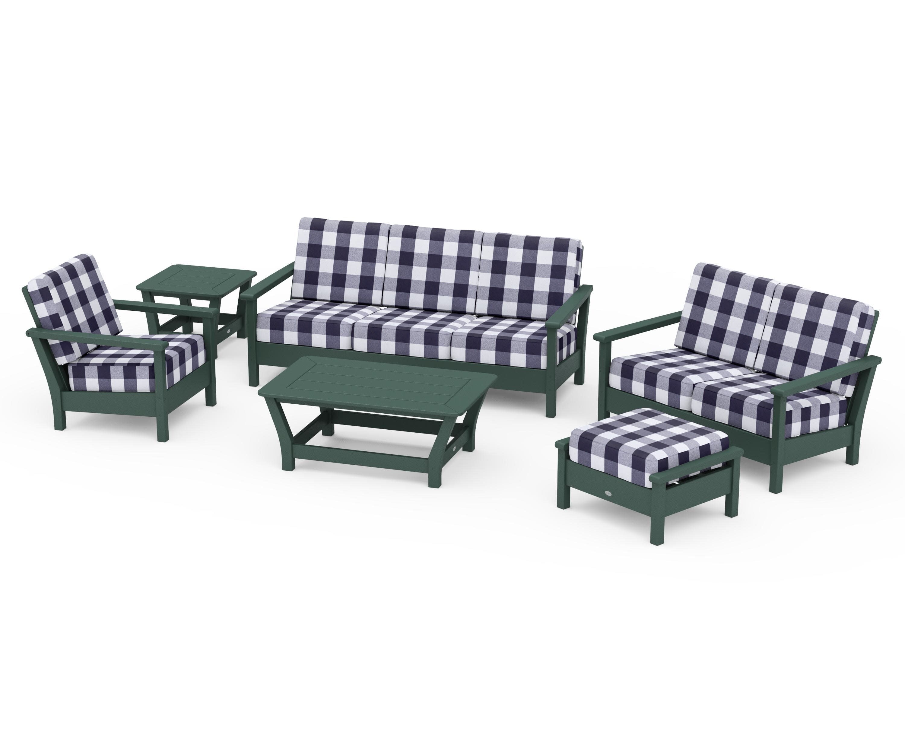 Harbour 6-Piece Outdoor Living Set in Green / Buffalo Plaid Navy