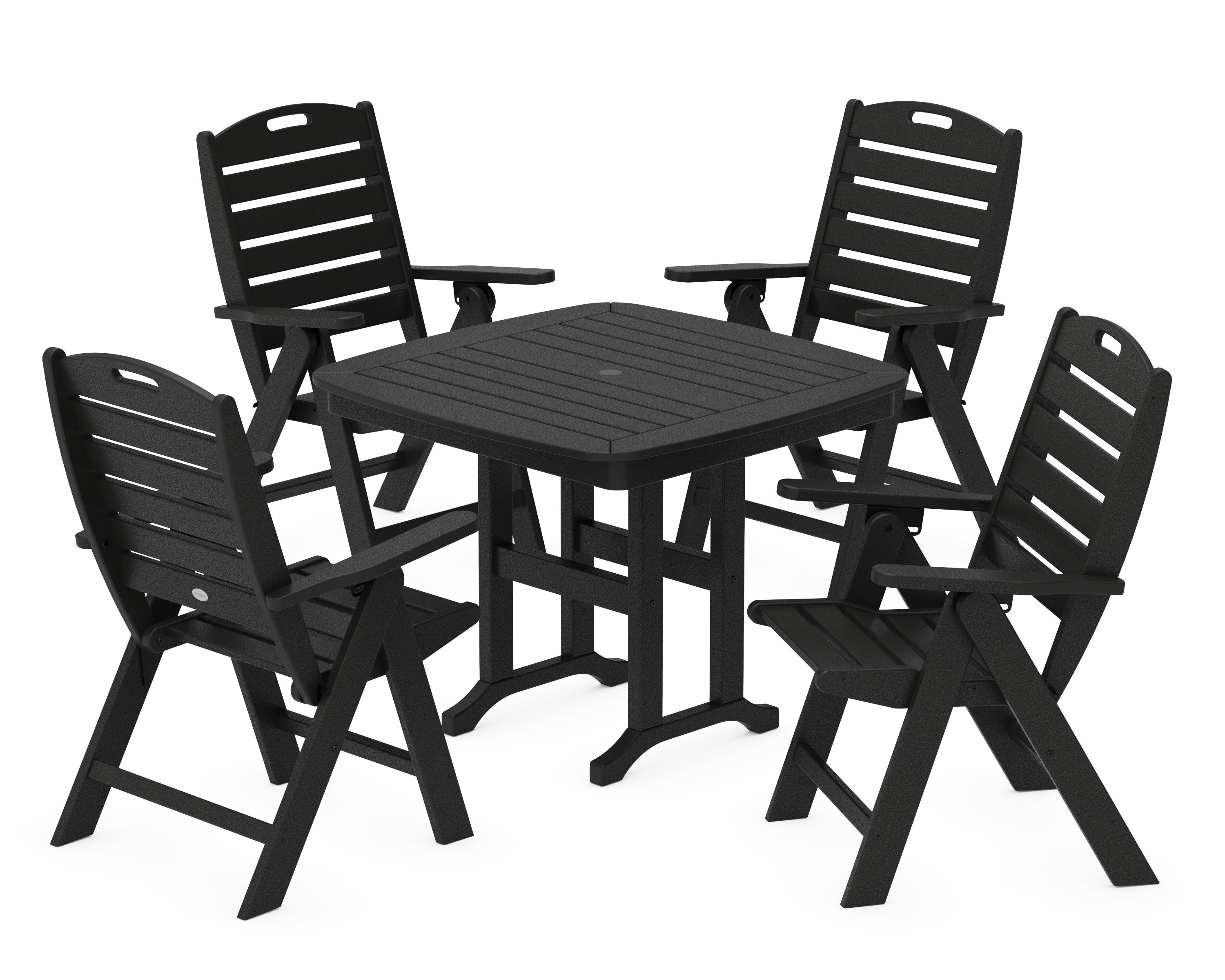 Nautical Folding Highback Chair 5-Piece Dining Set in Black