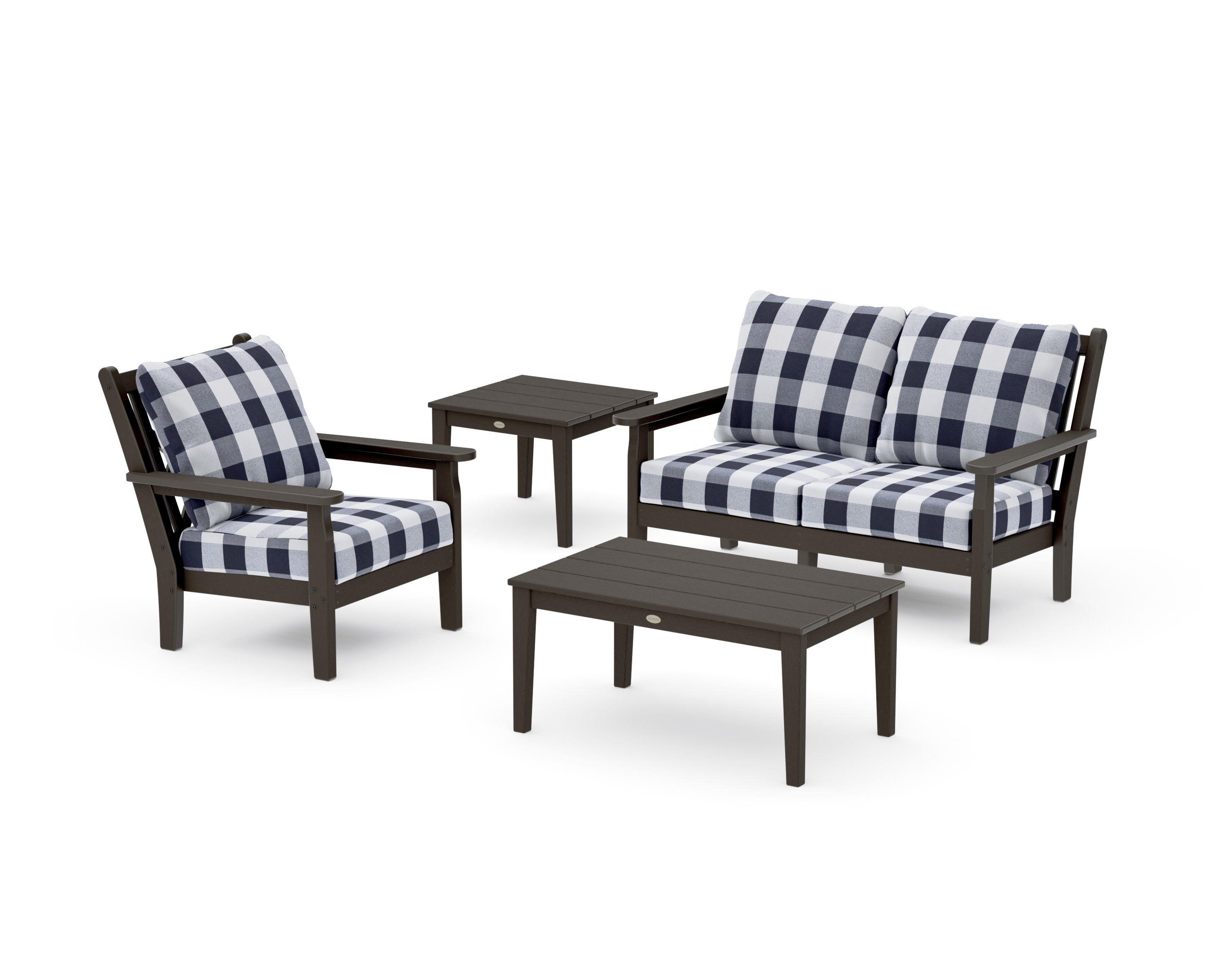 Chippendale 4-Piece Deep Seating Set in Vintage Coffee / Buffalo Plaid Navy
