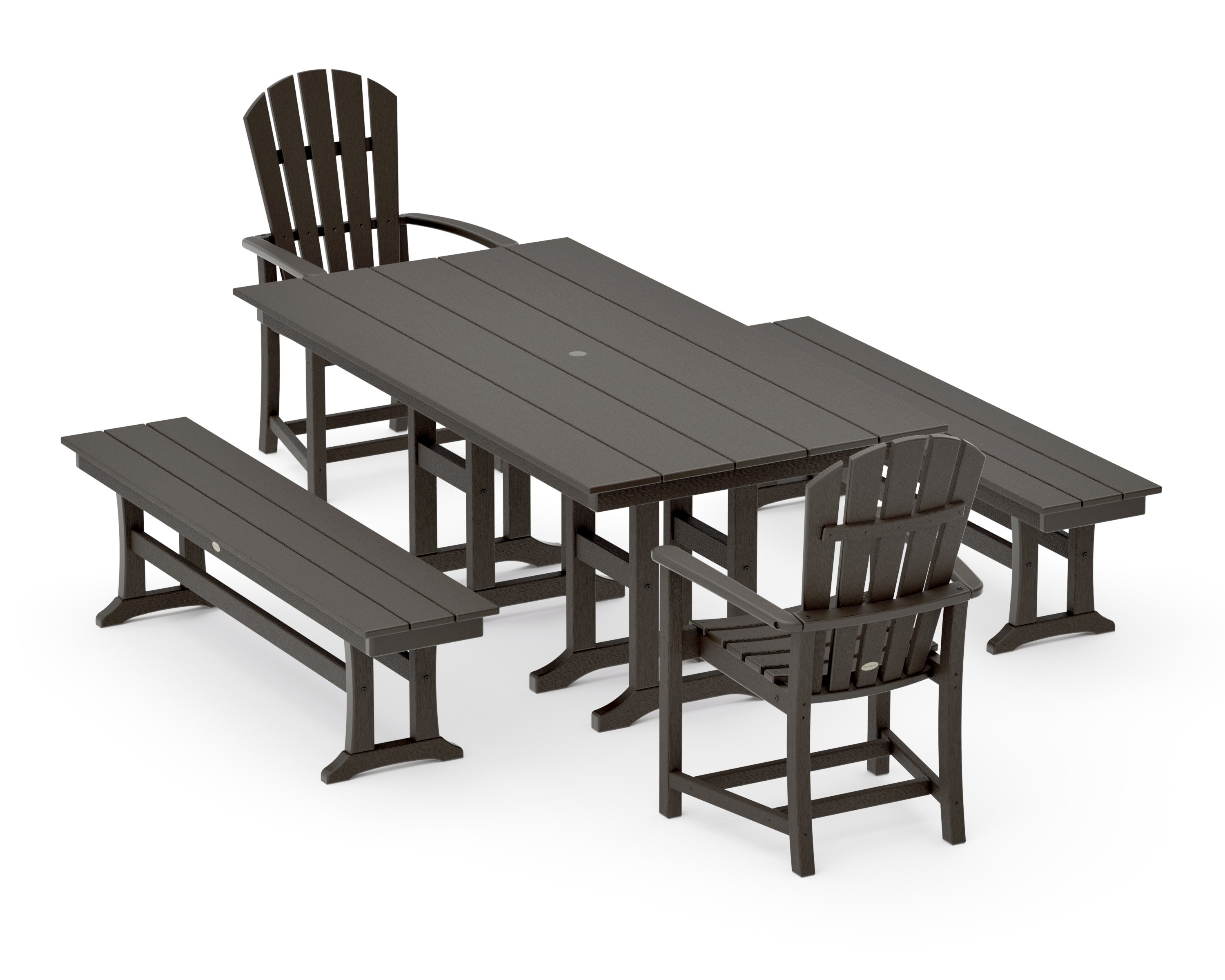 Palm Coast 5-Piece Farmhouse Dining Set with Benches in Vintage Coffee