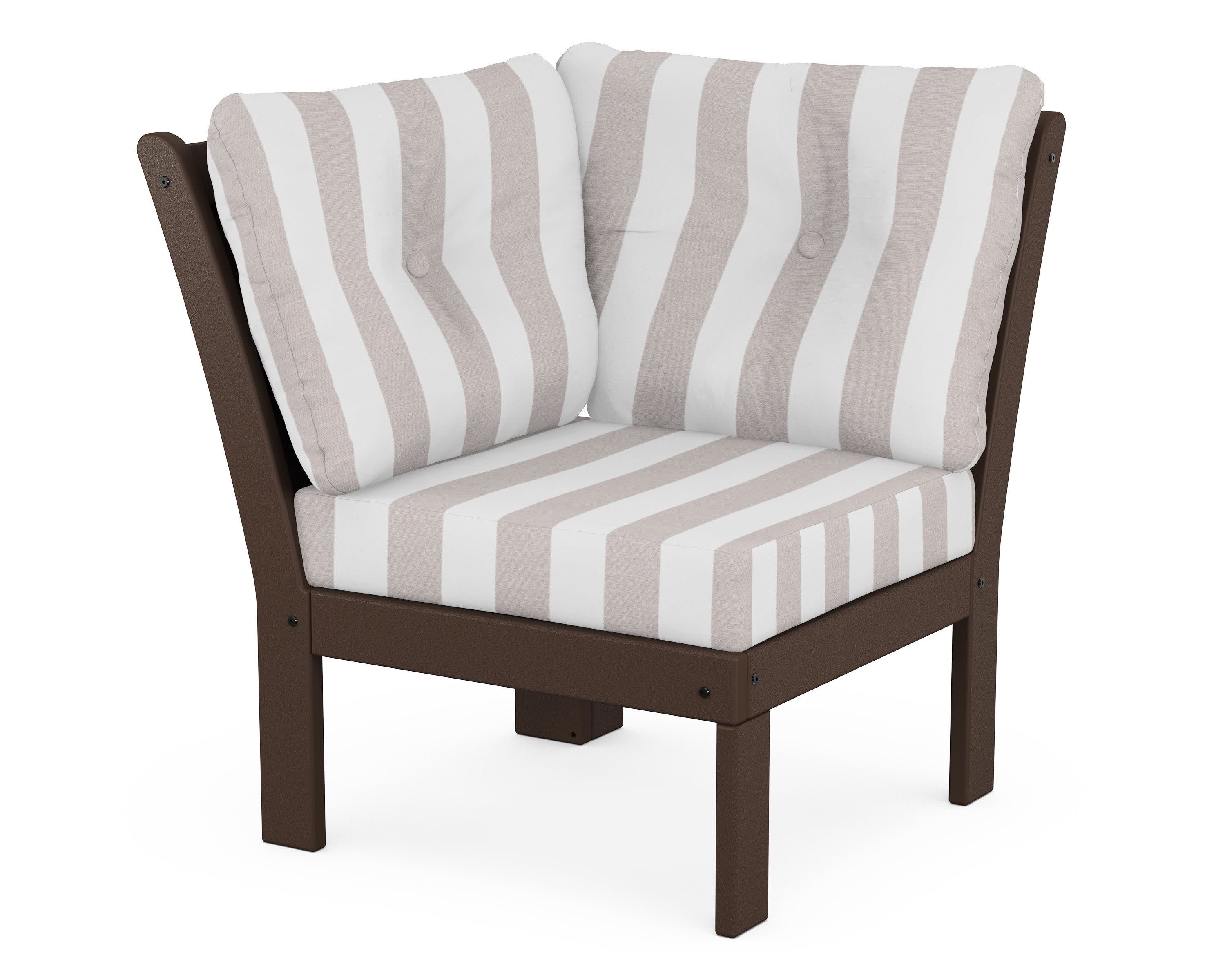 Vineyard Modular Corner Chair in Mahogany / Cabana Stripe Dune Burlap