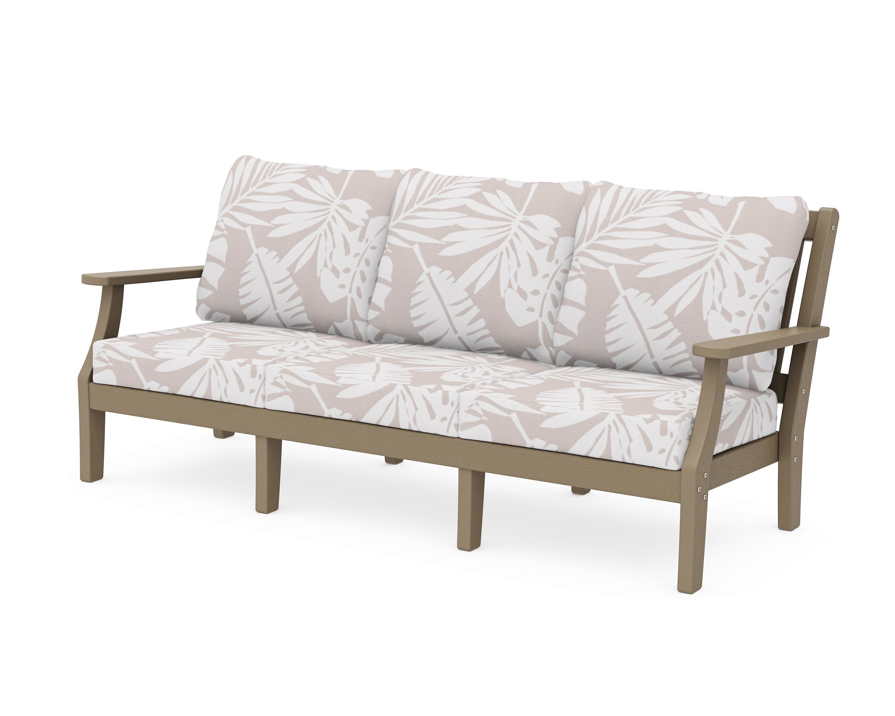 Chinoiserie Deep Seating Sofa in Vintage Sahara / Leaf Dune Burlap