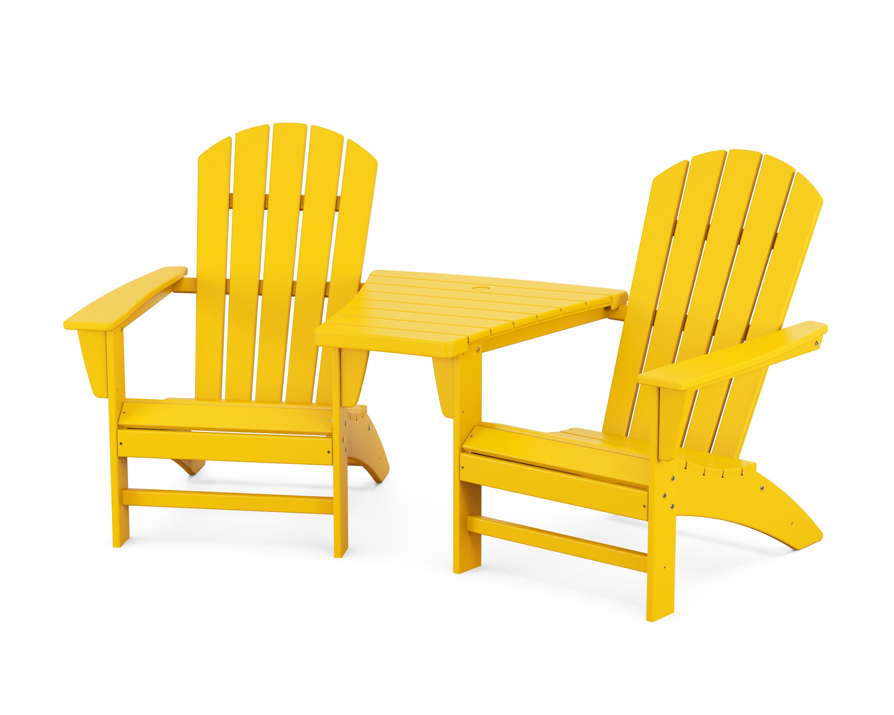 Nautical 3-Piece Adirondack Set with Angled Connecting Table in Lemon