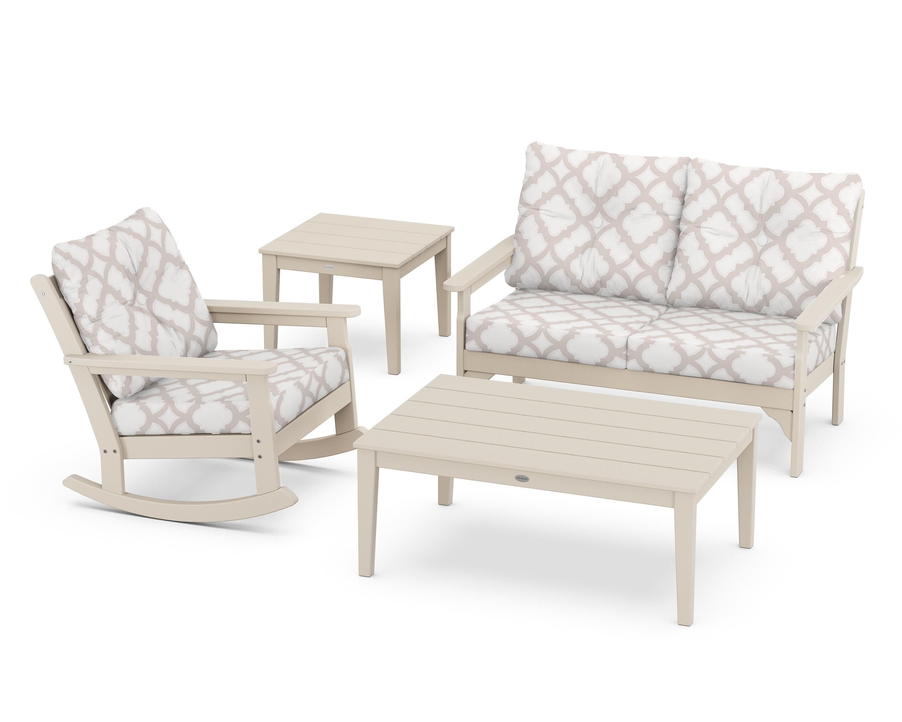 Vineyard 4-Piece Deep Seating Rocker Set in Sand / Trellis Dune Burlap