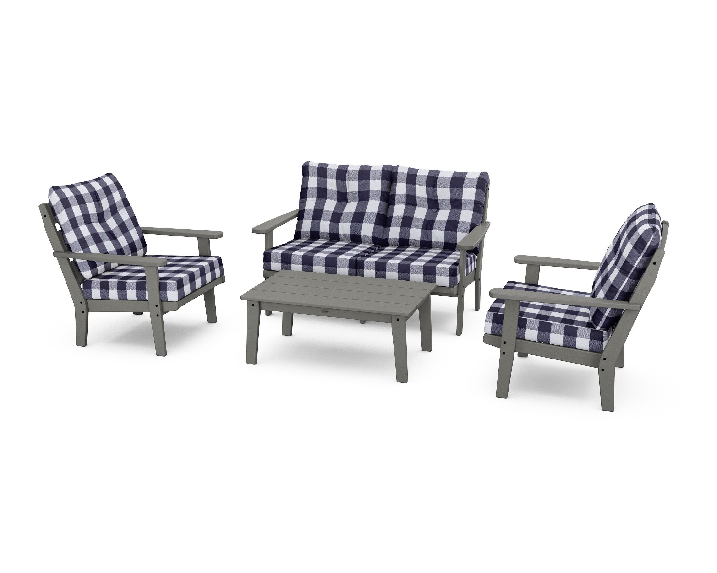 Lakeside 4-Piece Deep Seating Set in Slate Grey / Buffalo Plaid Navy