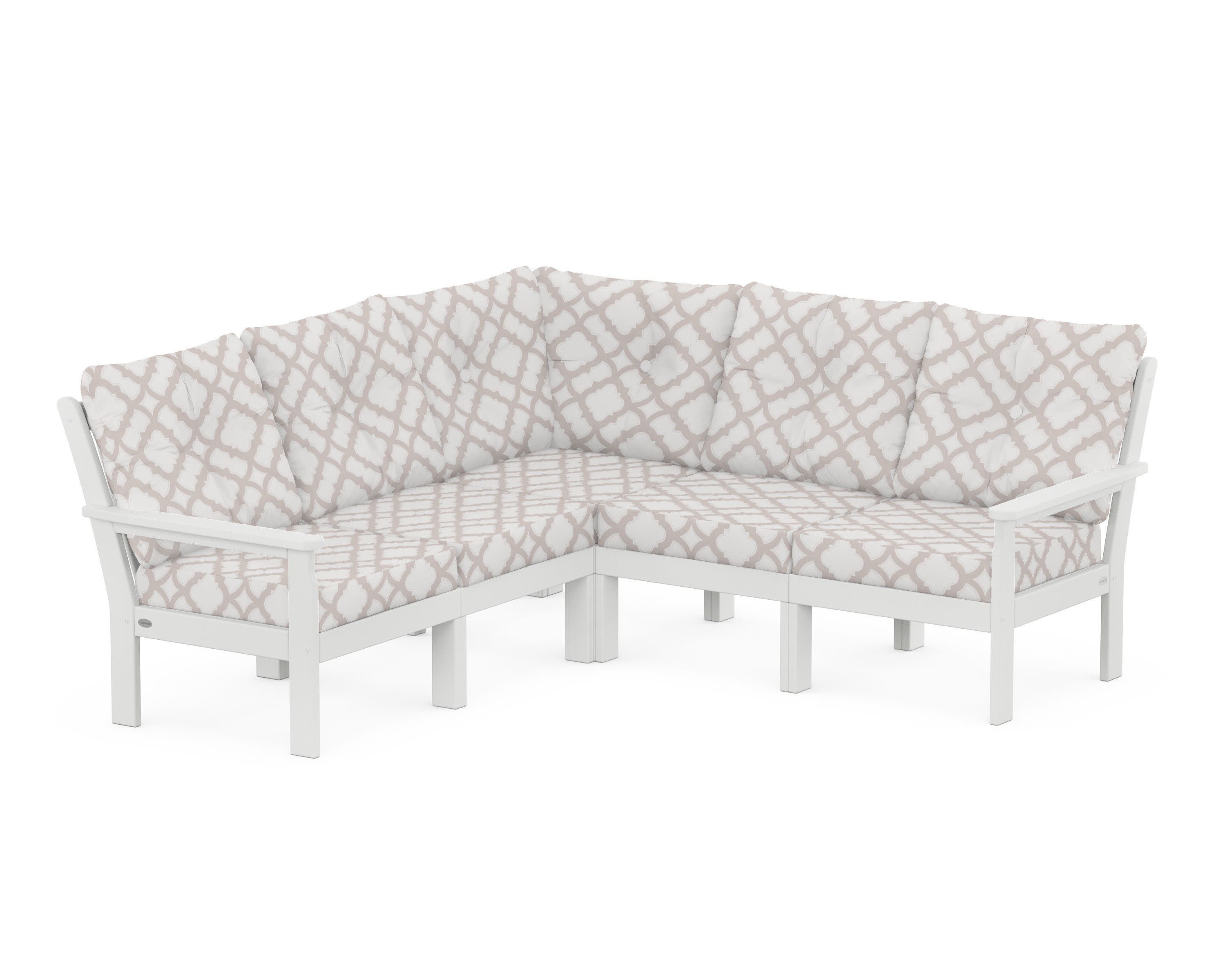 Vineyard 5-Piece Sectional in White / Trellis Dune Burlap