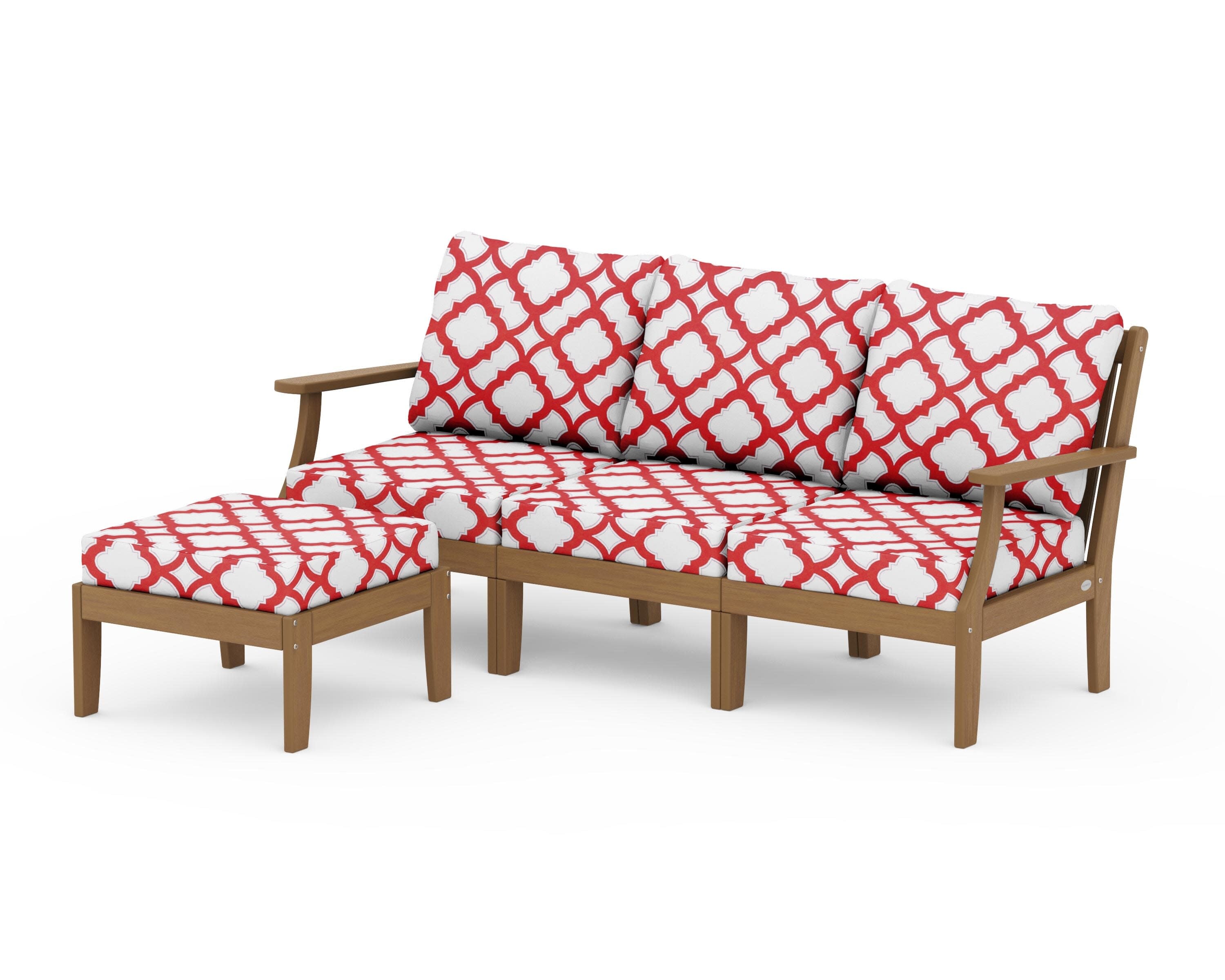 Braxton Modular 4-Piece Deep Seating Set with Ottoman in Natural / Trellis Crimson